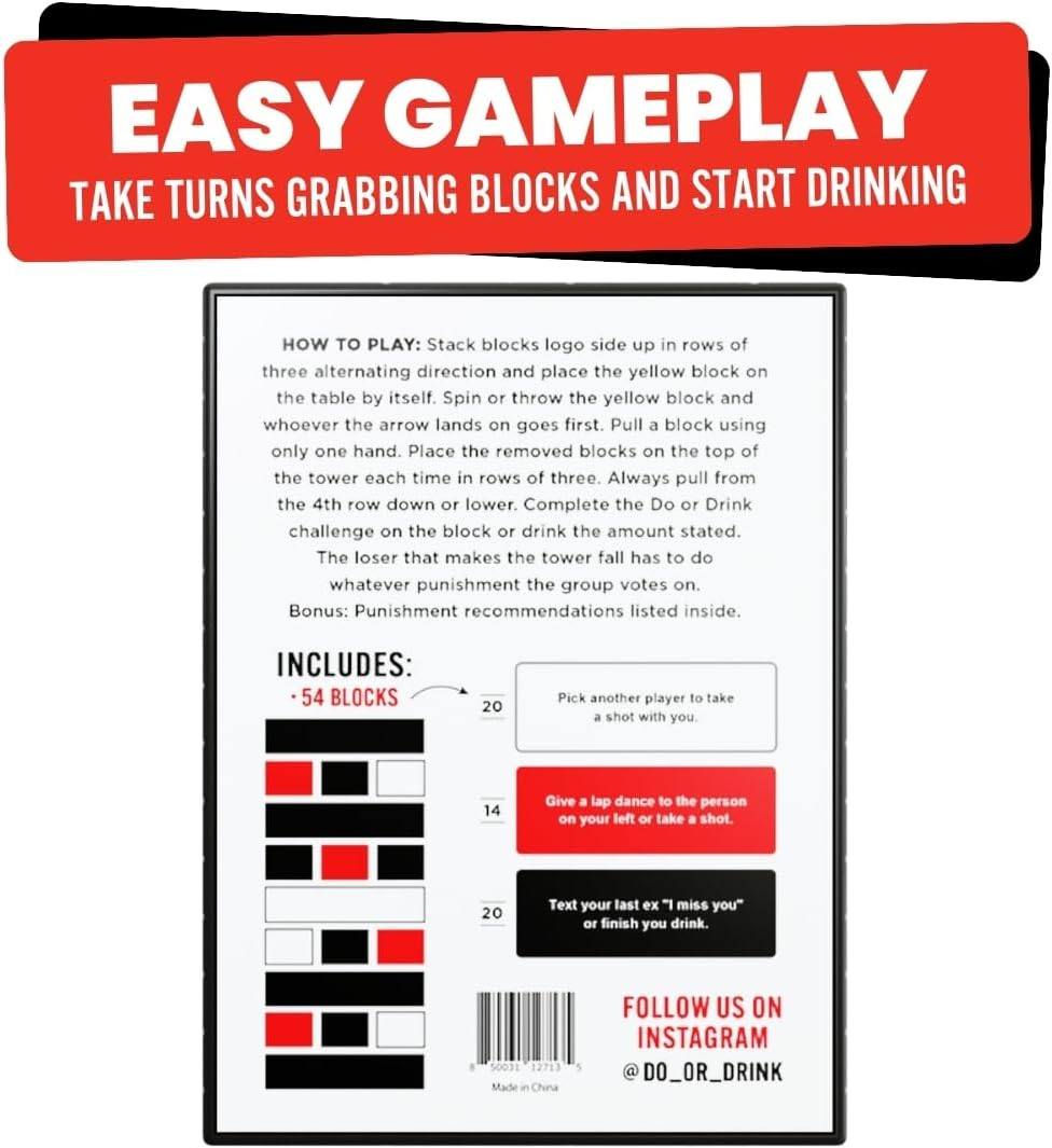 Do or Drink Blackout Tower Adult Party Drinking Game with 54 Blocks and Challenges image number 5