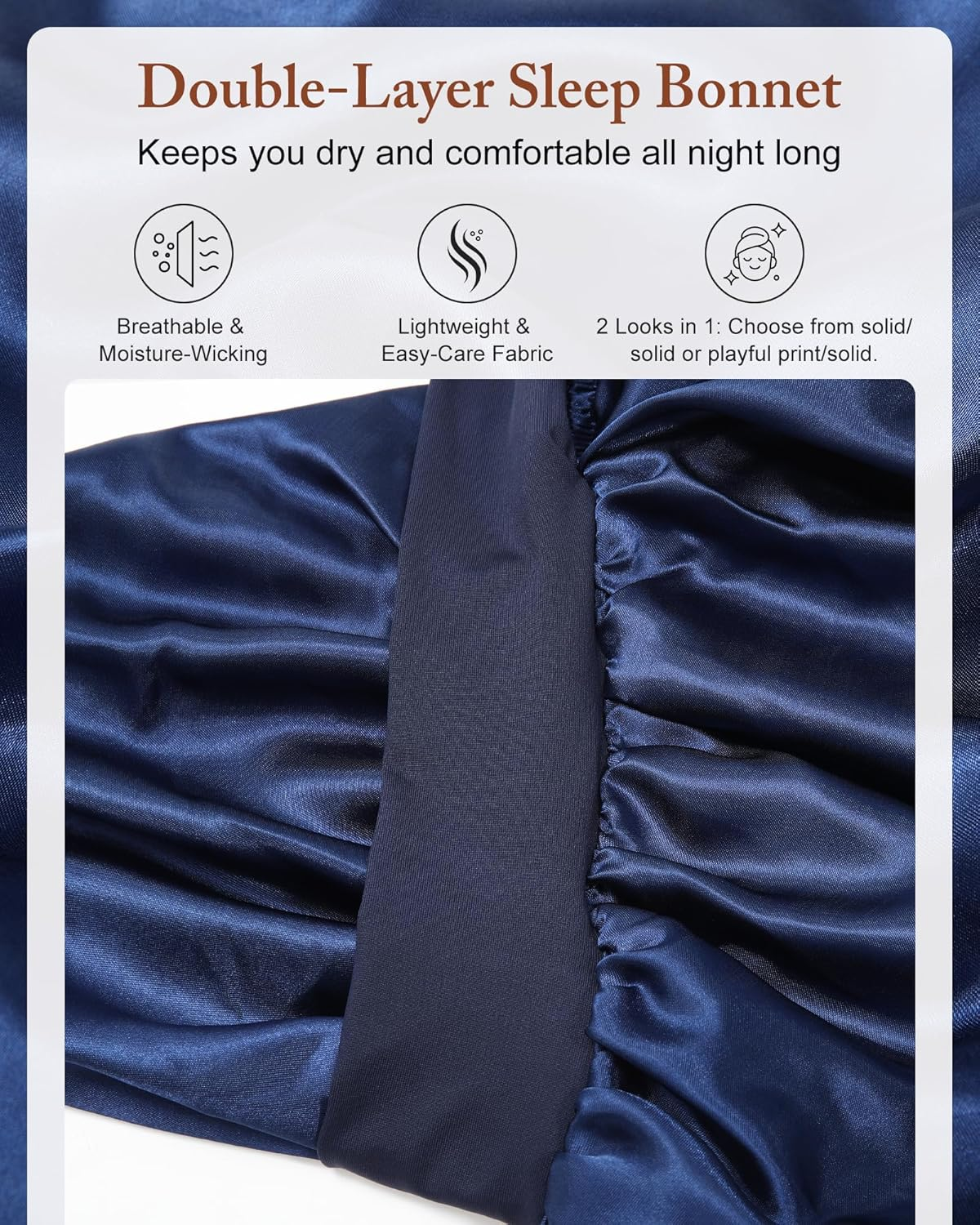 AWAYTR Long Satin Bonnet for Women - Double Layer Elastic Silk Bonnet for Braids Hair Sleeping Cap with Tie Band image number 2