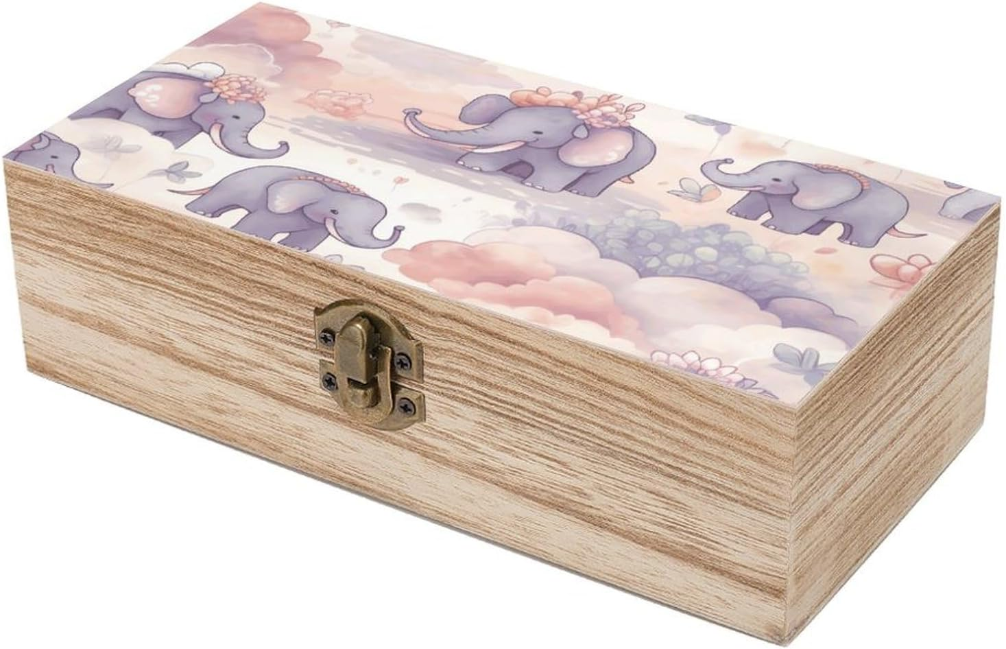 Elephant Pattern Wooden Box Wood Wedding Keepsake Boxes with Lids Small Decorative Boxes Lightweight Wooden Memory Storage Box for Crafts Keepsakes Jewelry Photo Letter Storage image number 3