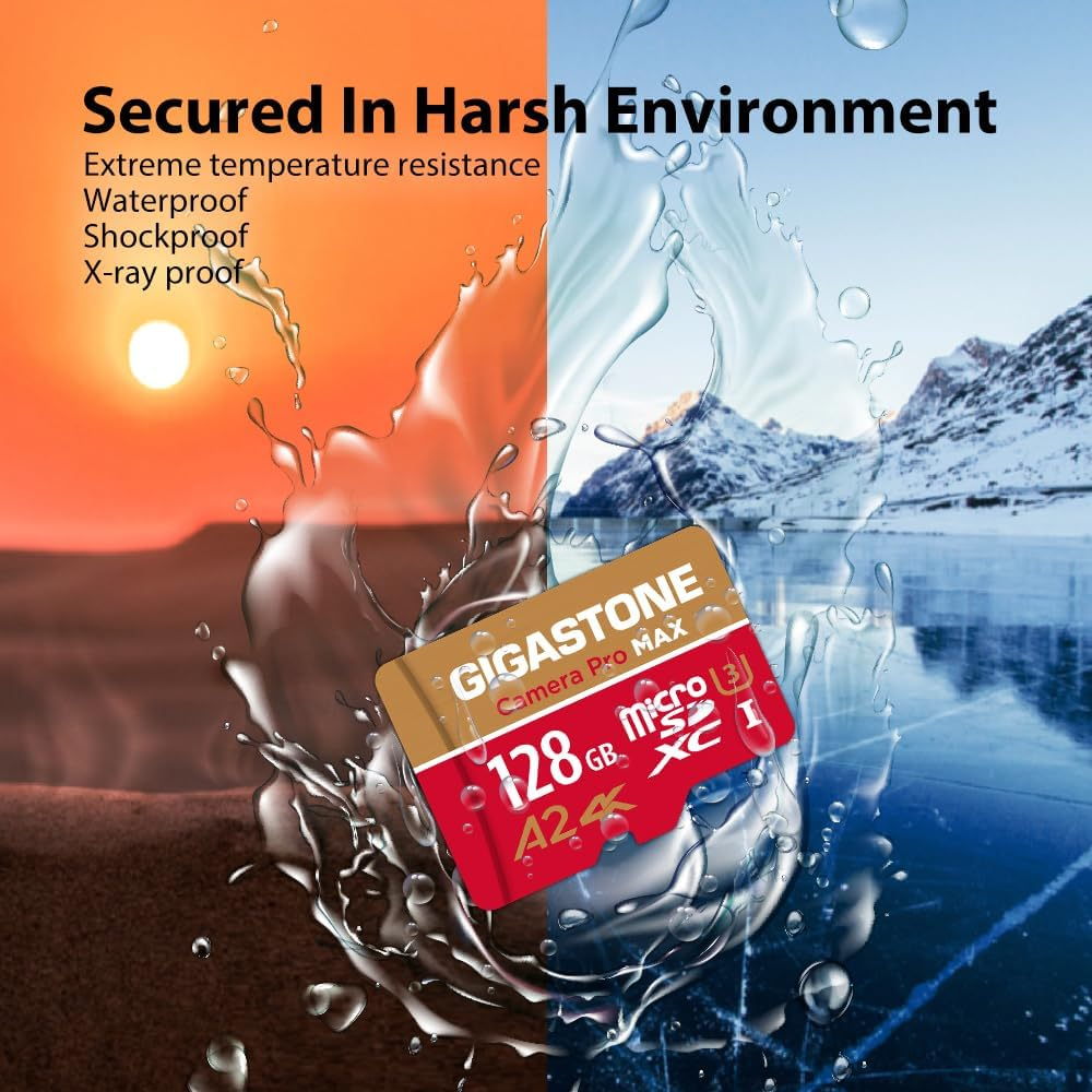 GIGASTONE [5-Yrs Free Data Recovery] 128GB Micro SD Card, 4K Camera Pro MAX, A2 V30 Microsdxc Memory Card for Smartphone, Gopro, Action Cams, 4K UHD Video, up to 120/80 Mb/S, UHS-I U3 C10 with Adapter image number 1