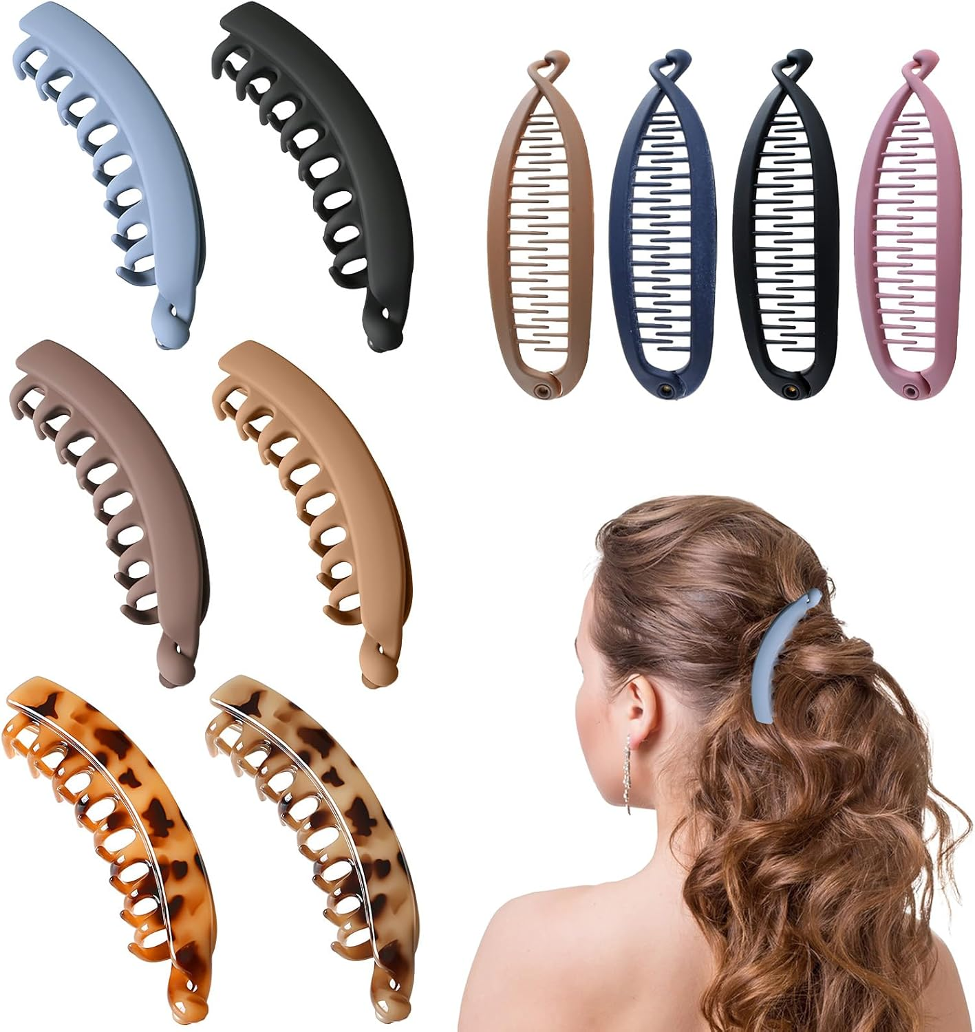 VEGCOO Pack of 10 Banana Clip Hair, Large Vintage Banana Clip, Banana Clips for Thick and Thin Hair, Non-Slip Ponytail Holder Clip for Women and Girls image number 2