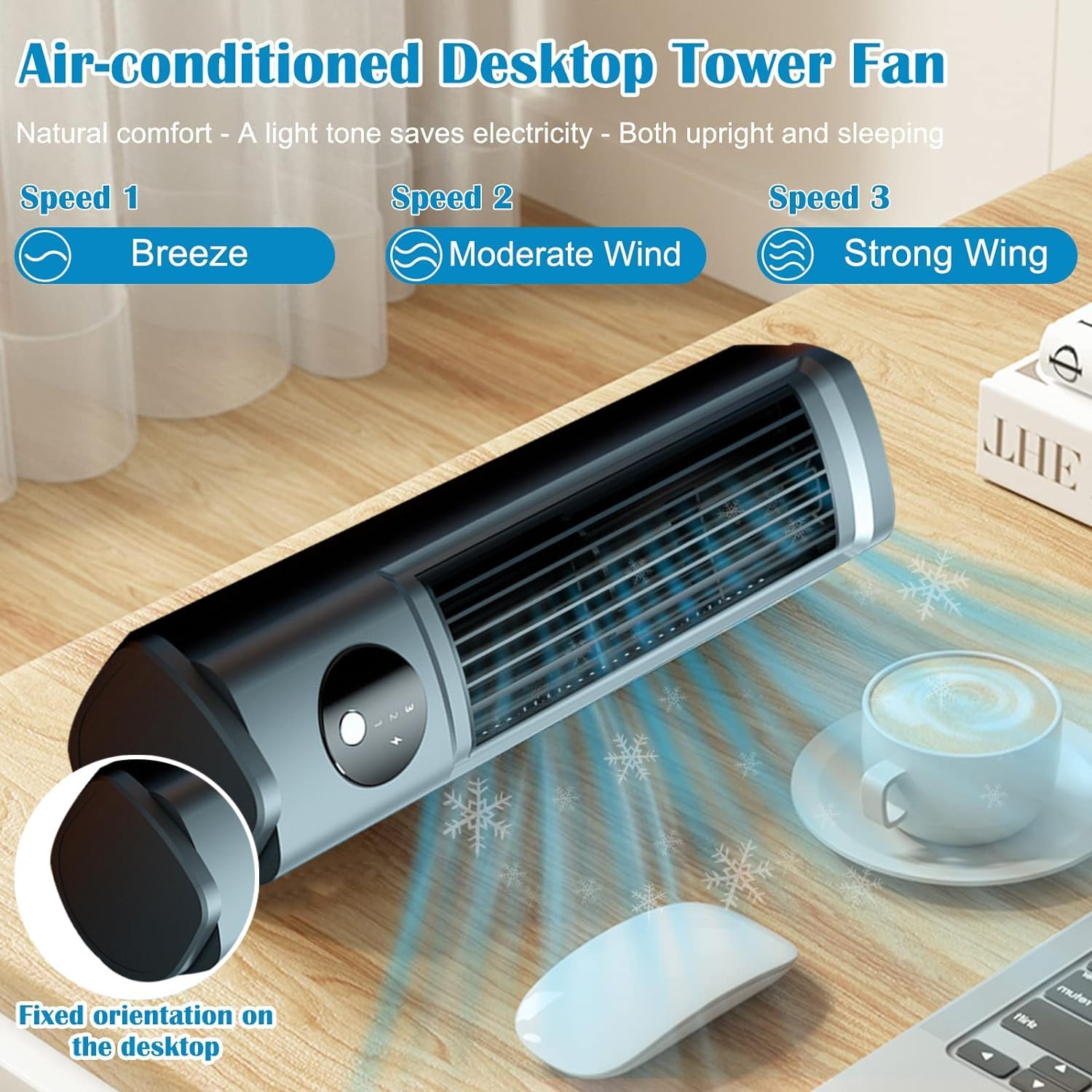 Tower Fan, Bladeless Fan Can Stand or Lie Down, Standing Fan USB-C Rechargeable, Three-Speed Wind, Portable Tower Fan for Indoor Home Room Bedroom Office Use image number 1