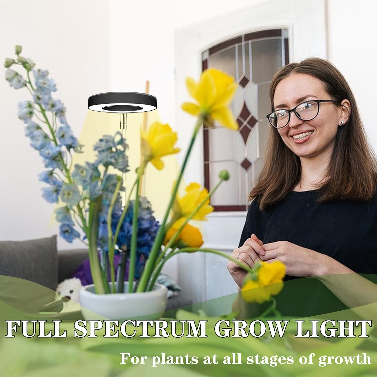 Plant Grow Light 2Pack, LED Growing Lamp Full Spectrum for Indoor Plant, Height Adjustable Plant Light with Auto On/Off Timer 3/9/12H,4 Dimmable Brightness, Ideal for Small Plant (Black) image number 2