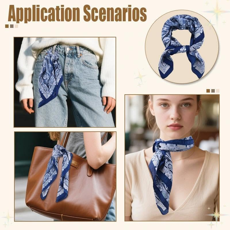 Satin Head Scarf Silky Feeling Bandana Hair Wrap for Women Silk Neck Scarves Paisley Headscarf Lightweight Square Scarf Neckerchief Handbags Accessories - Black image number 7