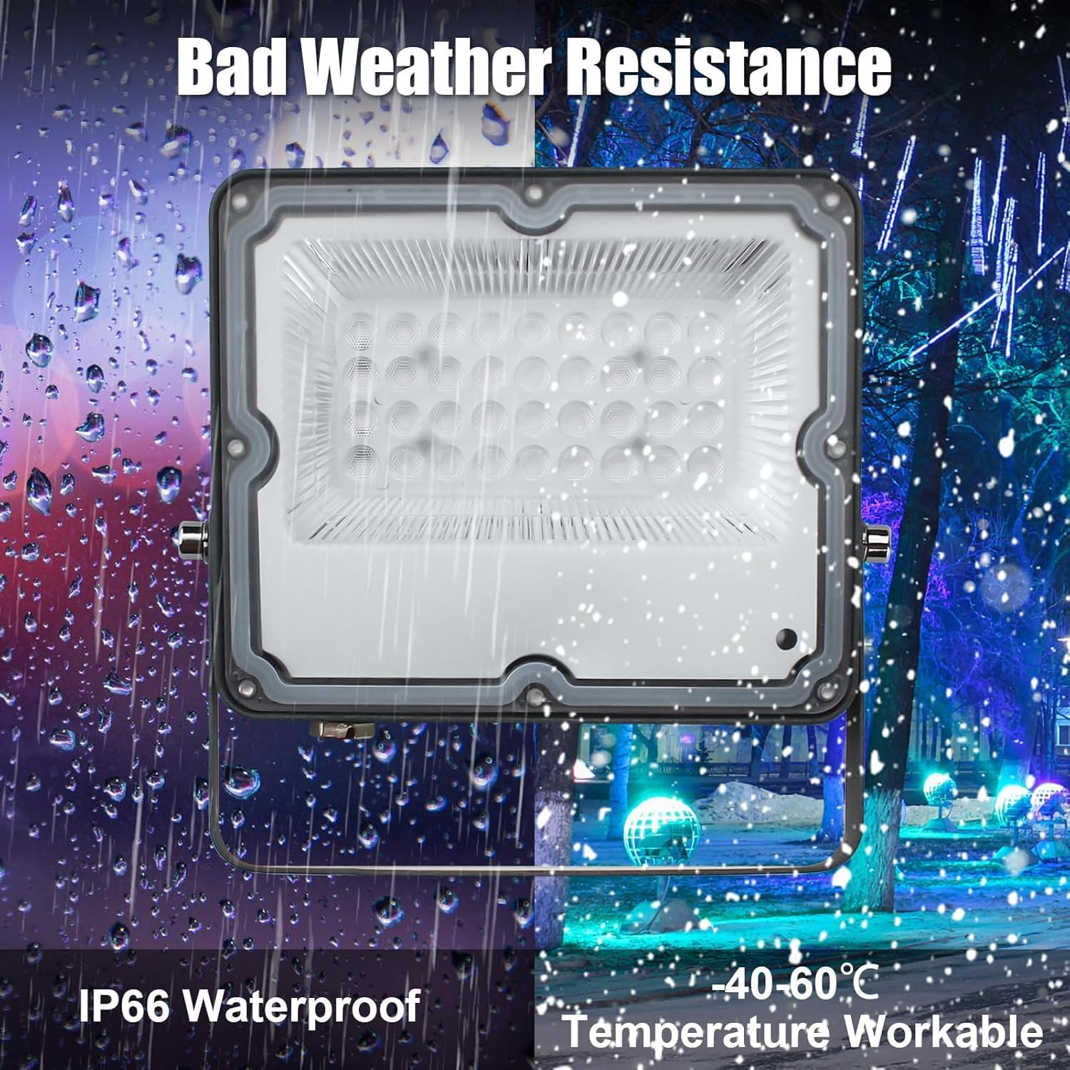 RGB LED Flood Light, 2 Pack 50W Smart RGB Color Changing Floodlight Outdoor, IP66 Waterproof Bluetooth App Control Stage Light, Dimmable RGB Lights for Party, Garden, Terrace, Christmas image number 1