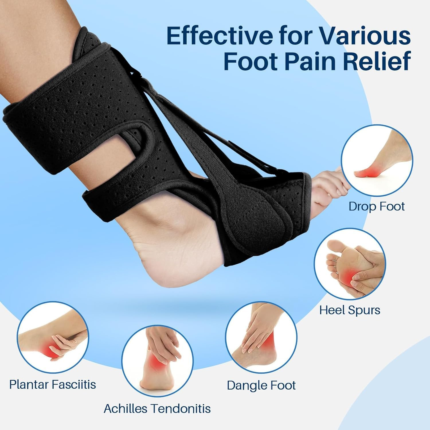 Plantar Fasciitis Night Splint Drop Foot Orthotic Brace, Adjustable Plantar Fasciitis Brace with Massage Ball for Relief from Plantar Fasciitis, Achilles Tendonitis, Ankle Pain image number 4