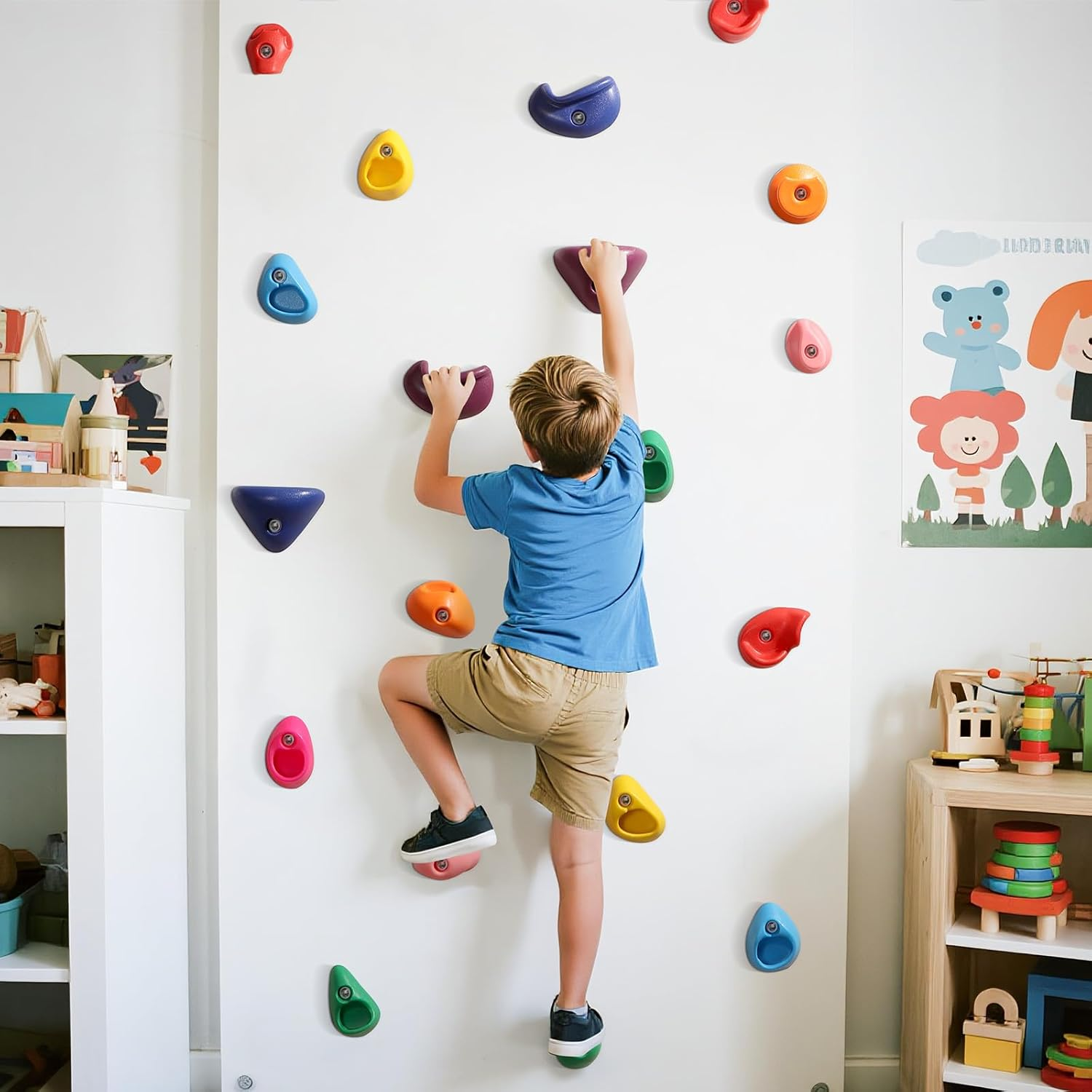 TOPNEW 32 Rock Climbing Holds Multi Size for Kids, Adult Rock Wall Holds Climbing Rock Wall Grips for Indoor and Outdoor Playground Play Set - Includes 2 Inch Mounting Hardware image number 3