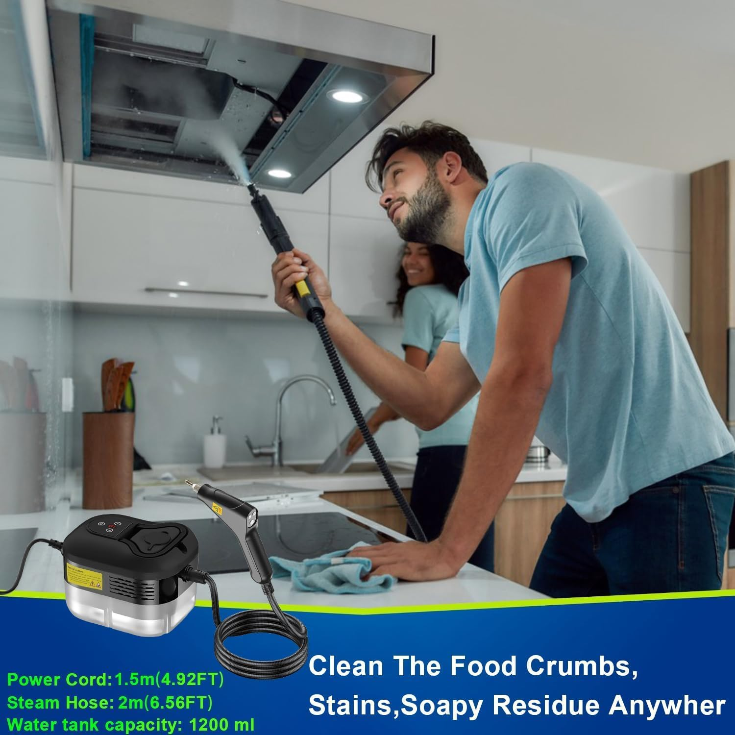 Handheld Steam Cleaner, Multi-Surface Pressurized Steam Cleaner with 6Pcs Accessories, Chemical Free Multi-Purpose Steam Cleaners, Steamer for Cleaning Dirt, Grease, Grout, Tile, Floor, Couch, Car image number 4