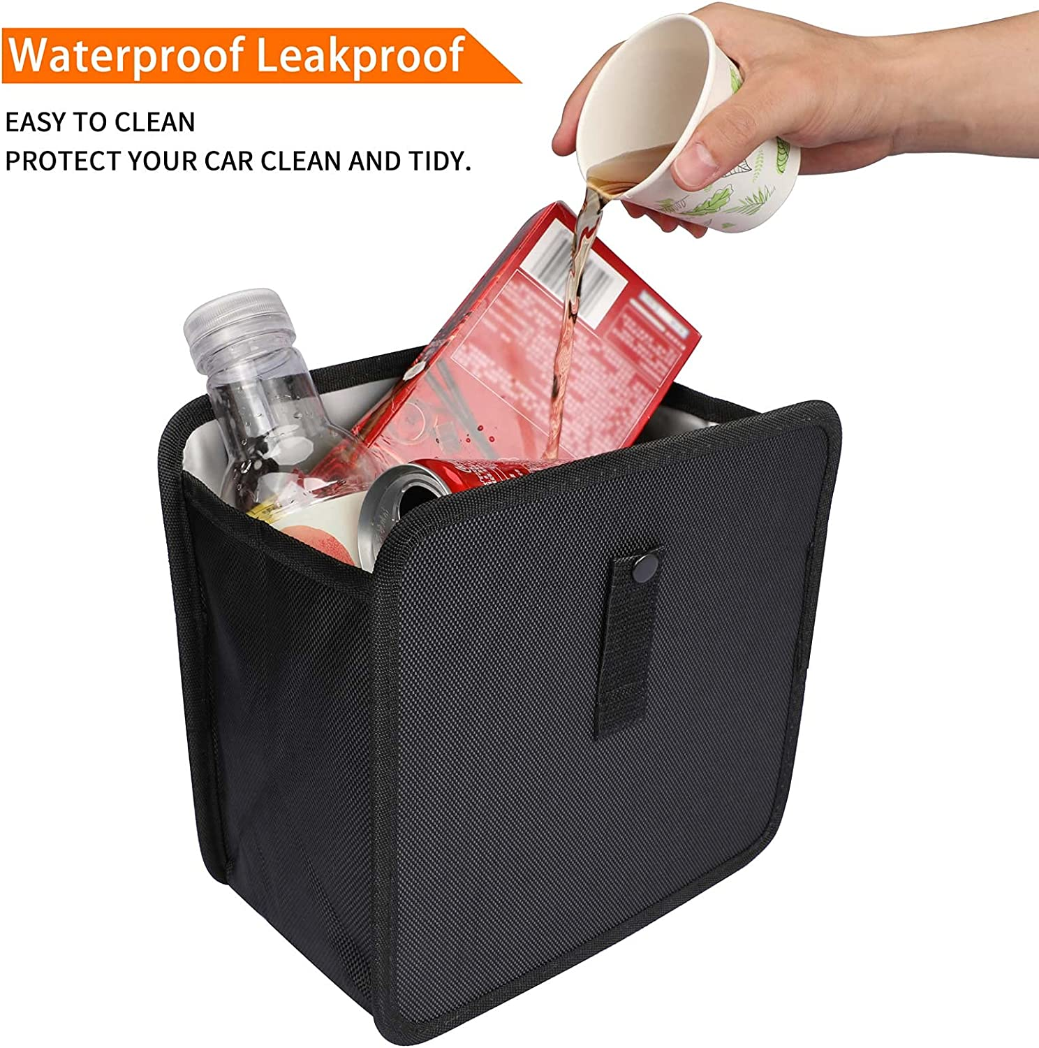 Hanging Car Trash Bag Can Premium Waterproof Litter Garbage Bag Organizer 1.85 Gallon Capacity Black Powertiger image number 2