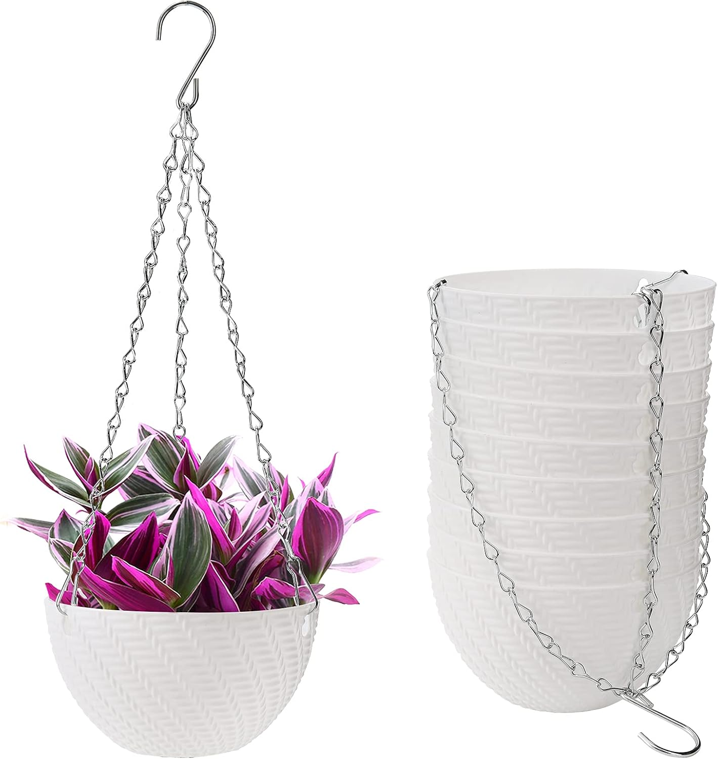 Foraineam 10 Pieces 6 Inch Hanging Planters, Garden Self-Watering Flower Plant Pot Container, Mini Succulent Planter Pots with Hanging Chain image number 2
