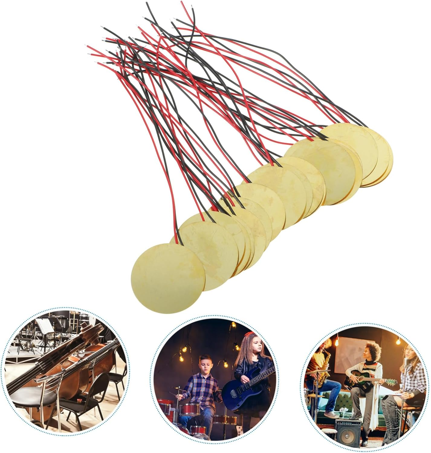 20Pcs 27Mm Piezo Element Buzzer with Copper Tab Wire, Passive Trigger Drum Discs for Acoustic Musical Instruments, Suitable for Cbg Guitar Accessories image number 1
