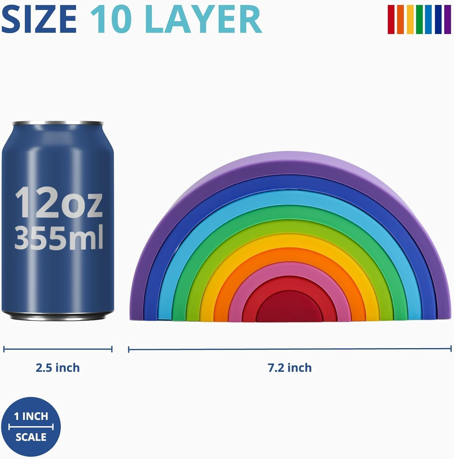 Silicone Rainbow Building Bloc, XICEN Montessori Rainbow Nesting Puzzle, Kids and Toddler Stacking Toy, Sensory Rainbow Toys Stacking Rainbow Puzzle,10 Layers image number 6