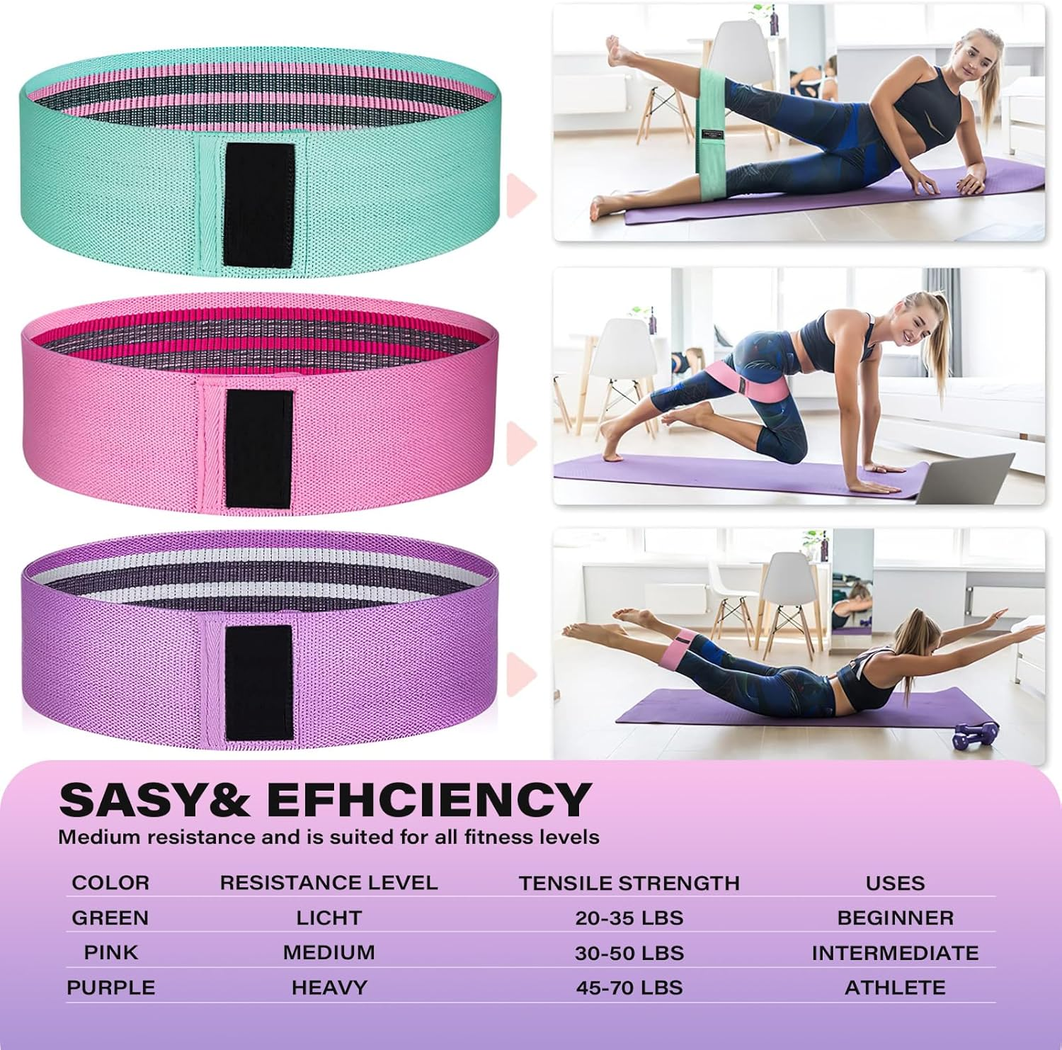 3Pcs Non-Slip Fabric Resistance Bands for Working Out, Loop Exercise Bands for Booty Leg, Butt, Glute, Stretch Workout Bands for Women & Men, Hip Elastic Bands for Home Gym Fitness, Yoga, Pilates image number 6