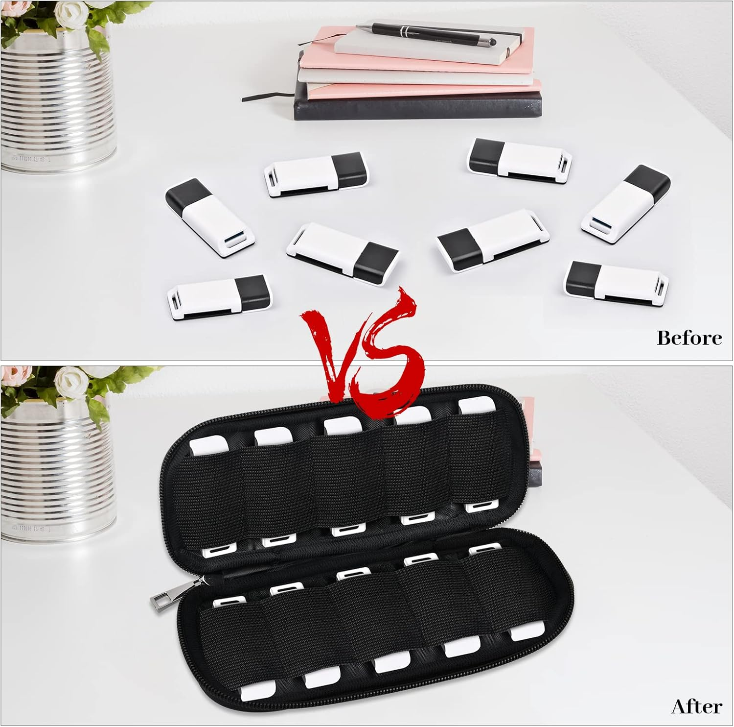 Black USB Flash Drive Storage Bag 10 Slots Portable Hard Drive Case Organizer Waterproof Neoprene Electronic Accessories Bag Holder for Jump Drives/Pen Drive/Thumb Drive/Memory Stick image number 2