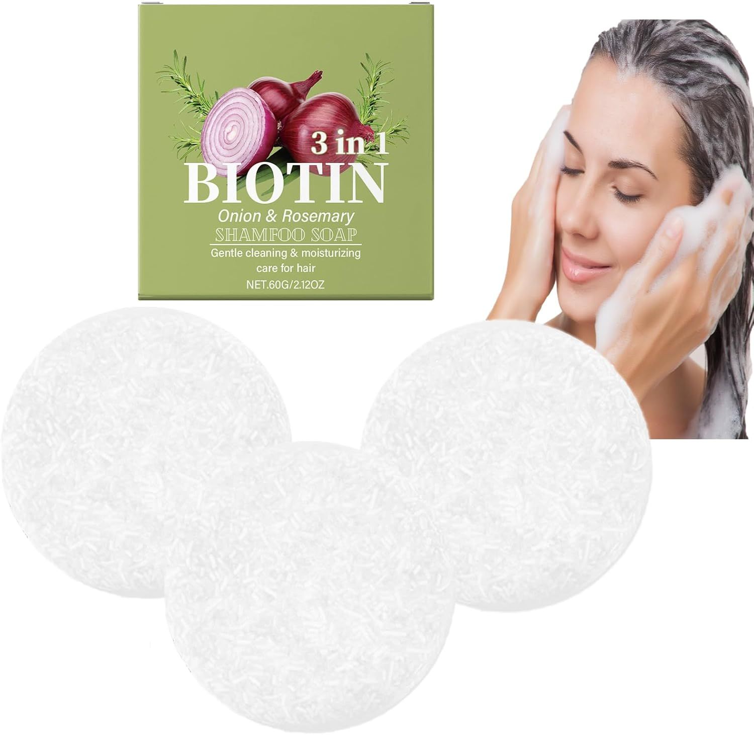 Onion Shamfoo Soap, Shampoo and Conditioner Bars, Shampoo Bar, Anti-Dandruff Shampoo, Moisturizing and Sulfate Free for Thinning Hair Care, for Anti-Hair Loss, Strengthening Weak Hair (3PCS)