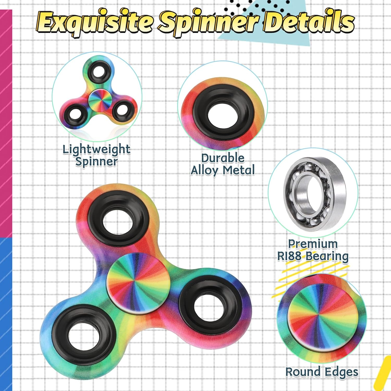 12PCS Fidget Spinner Toy Pack for Kids Adults, Metal Tri-Spinner Fidget Toy Set, Sturdy Hand Spinner for Stress Relief, Christmas Halloween Party Supplies Goodie Bag Stuffers Classroom Prizes image number 3