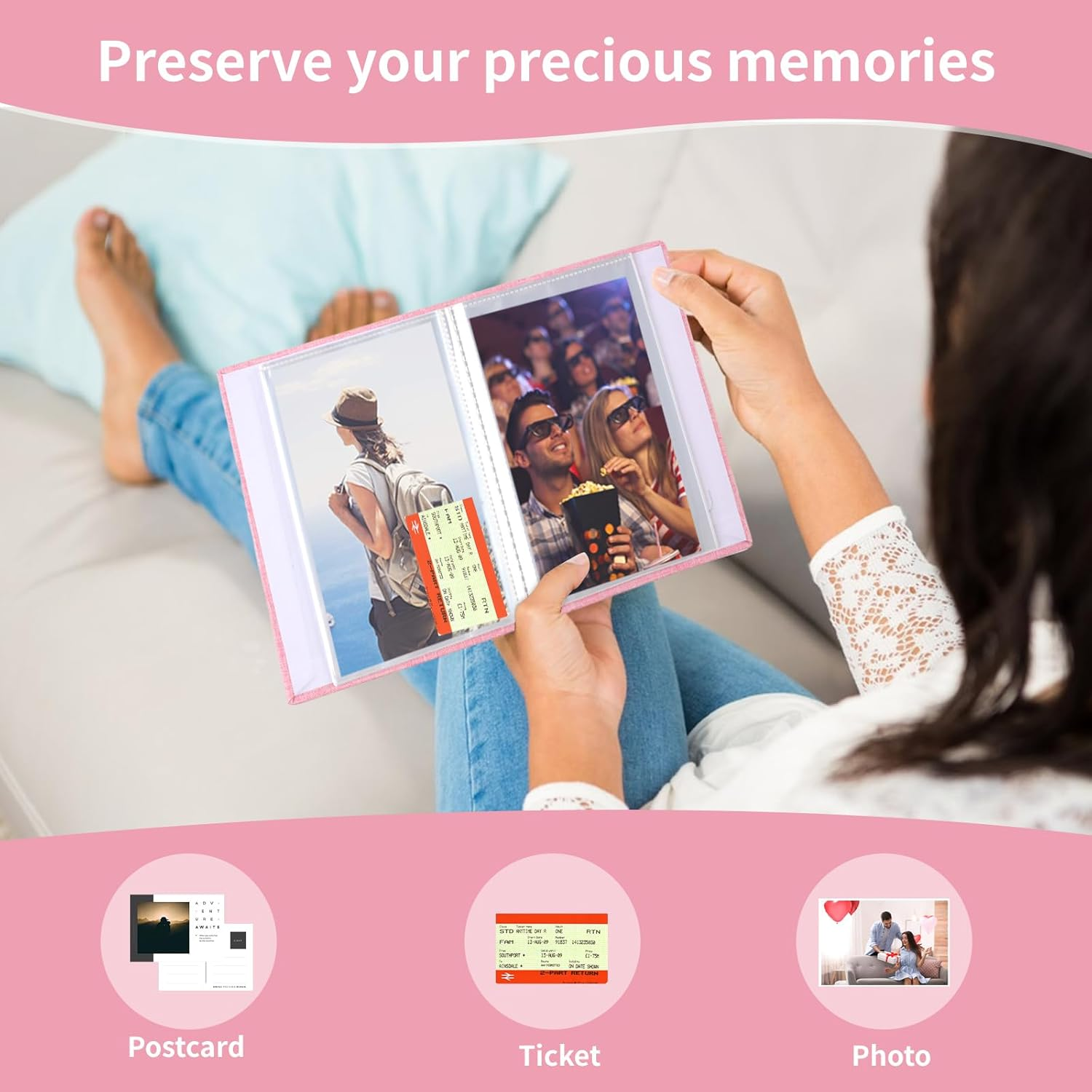 Vivinin 2 Pack Photo Album 4X6, Linen Cover Photo Book, Small Photo Album Book for 36 Pockets Hold 72 Pictures, Picture Book for Photos Family Anniversaries Baby Vacations（Pink） image number 3