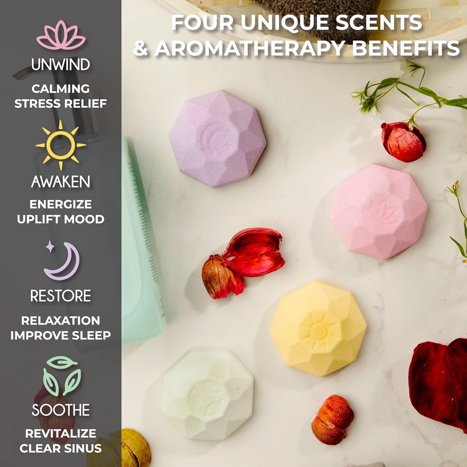 Organic Shower Steamers Aromatherapy - 8 XL Natural Shower Bombs, Essential Oil Shower Steamer Gift Set, Self Care Kit, Stocking Stuffers for Women, Stress Relief Relaxing Gifts, Spa Gift Box image number 5