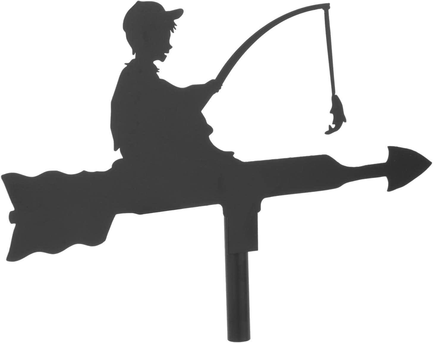 Creative Weathervane Indicator Kit Wind Direction Garden Stake Outdoor Iron Bracket, for Roof, Barn, Measuring Tools Ornament - Fishing Boy image number 2