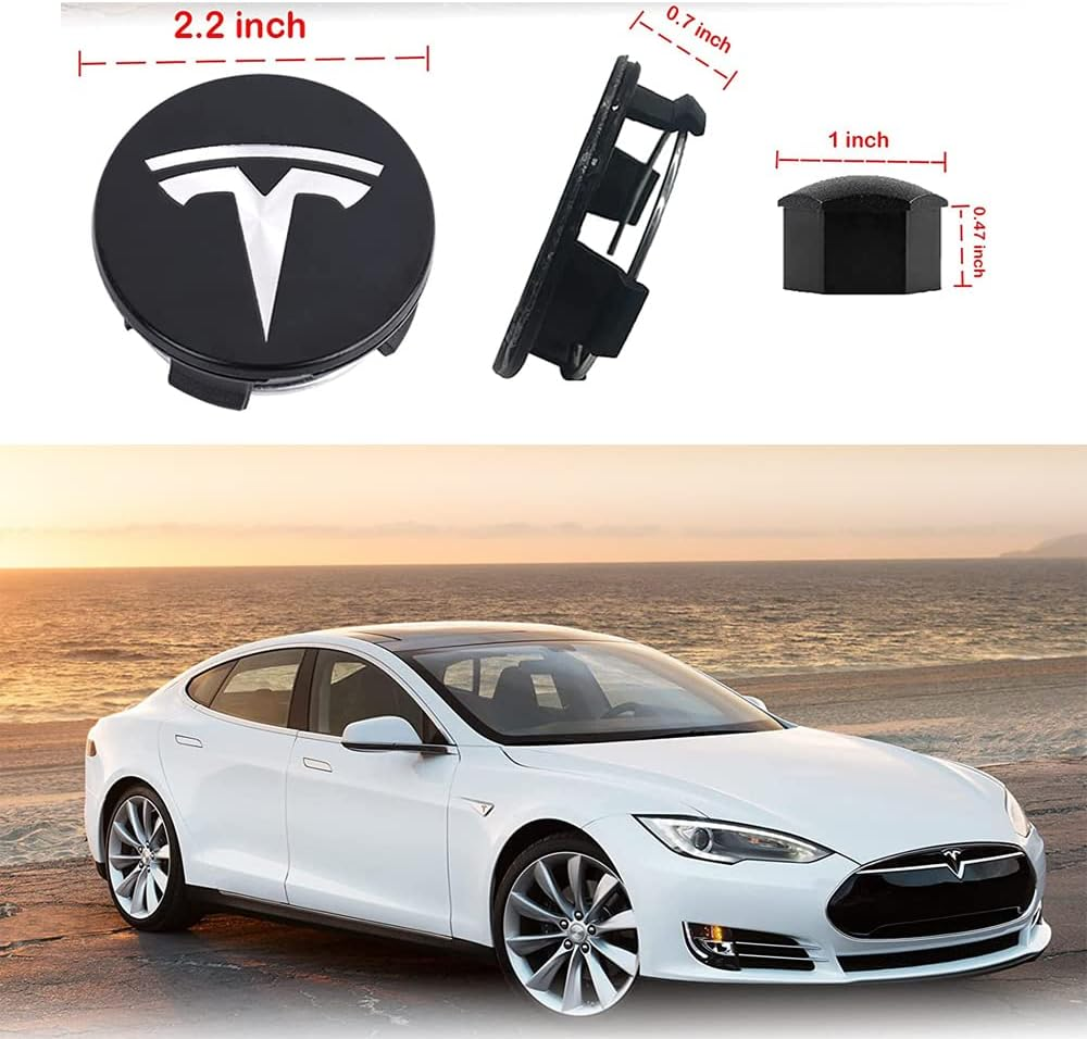 For Tesla Wheel Cap Kit, Tesla Model 3 Aero Wheel Cap Kit Wheel Lug Nut Covers Hub Center Cover Nut Cover Caps with Tyre Valve Caps for Tesla Model 3 Wheel (Black) - Black 30Pcs image number 2