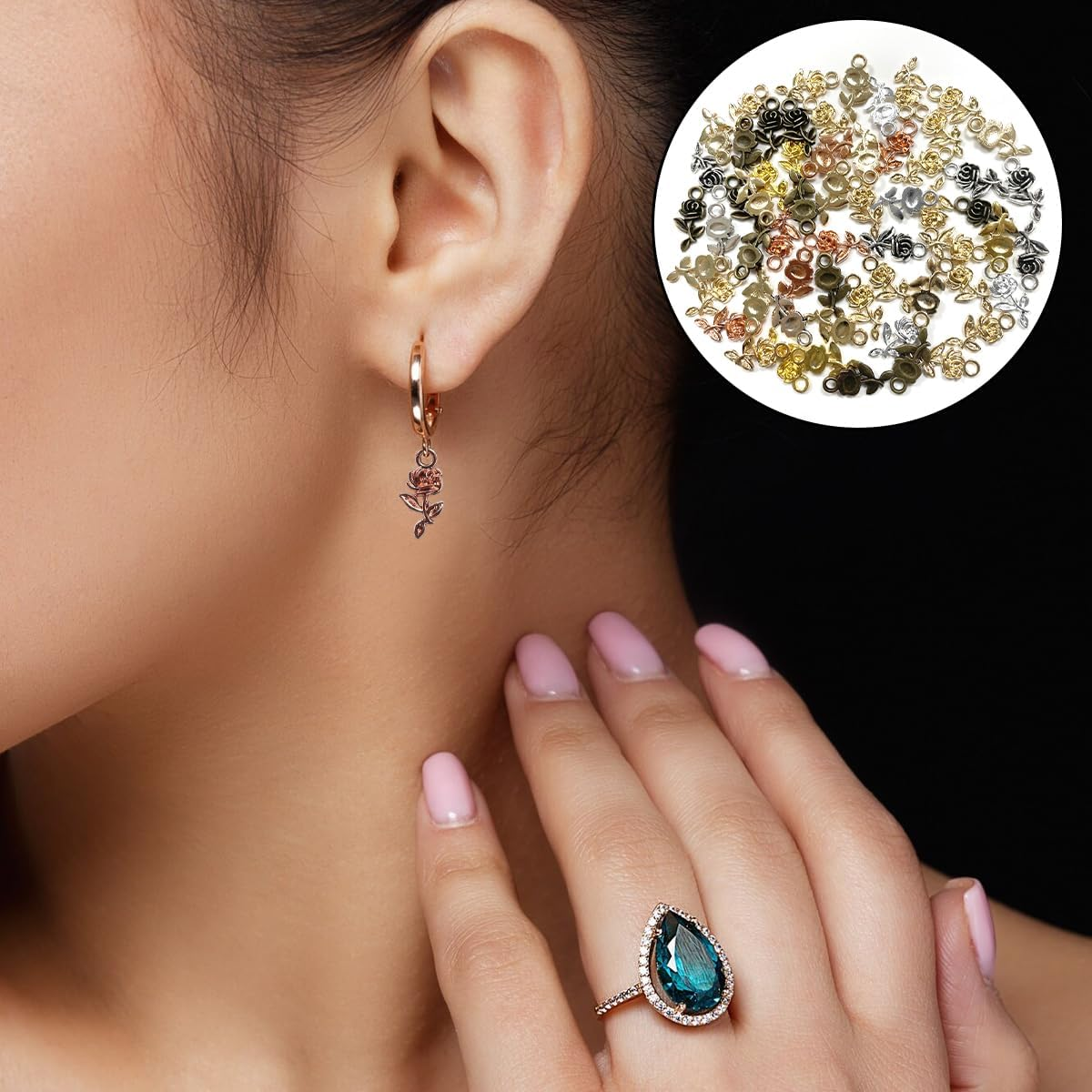 BEZANU Vintage Rose Charms, 60 PCS Retro Alloy Rose Pendant for DIY Jewelry Making, Art Craft, Handmaking (6 Colors) image number 4