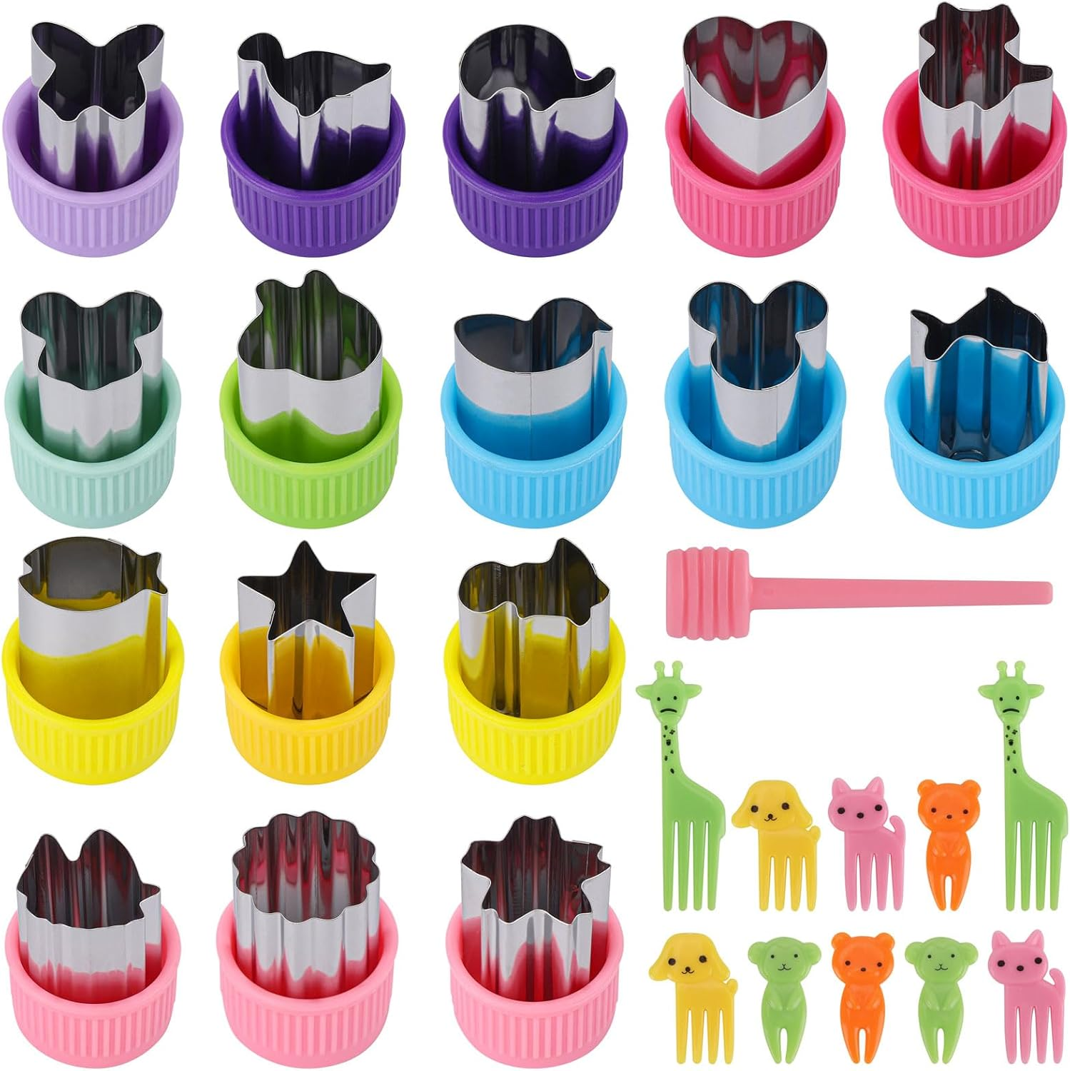 BTYMS 27PCS Stainless Steel Cookie Cutters Set with Mini Fork, Vegetable Fruit Shapes Hand Tools for Kids DIY Baking, Food Safe Sandwich Cake Decorations image number 2