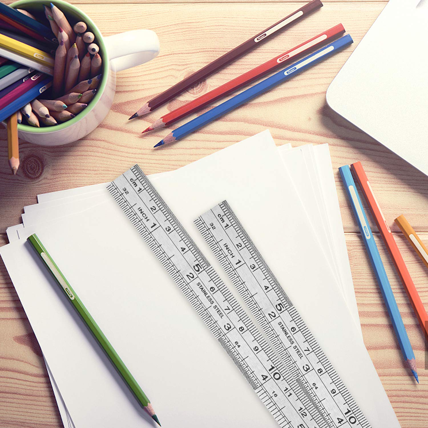 Stainless Steel Ruler 15Cm+20Cm+30Cm Office Ruler 3 Pieces Set Metal Rulers Kit for Engineering, Teaching (3 X Ruler) image number 4