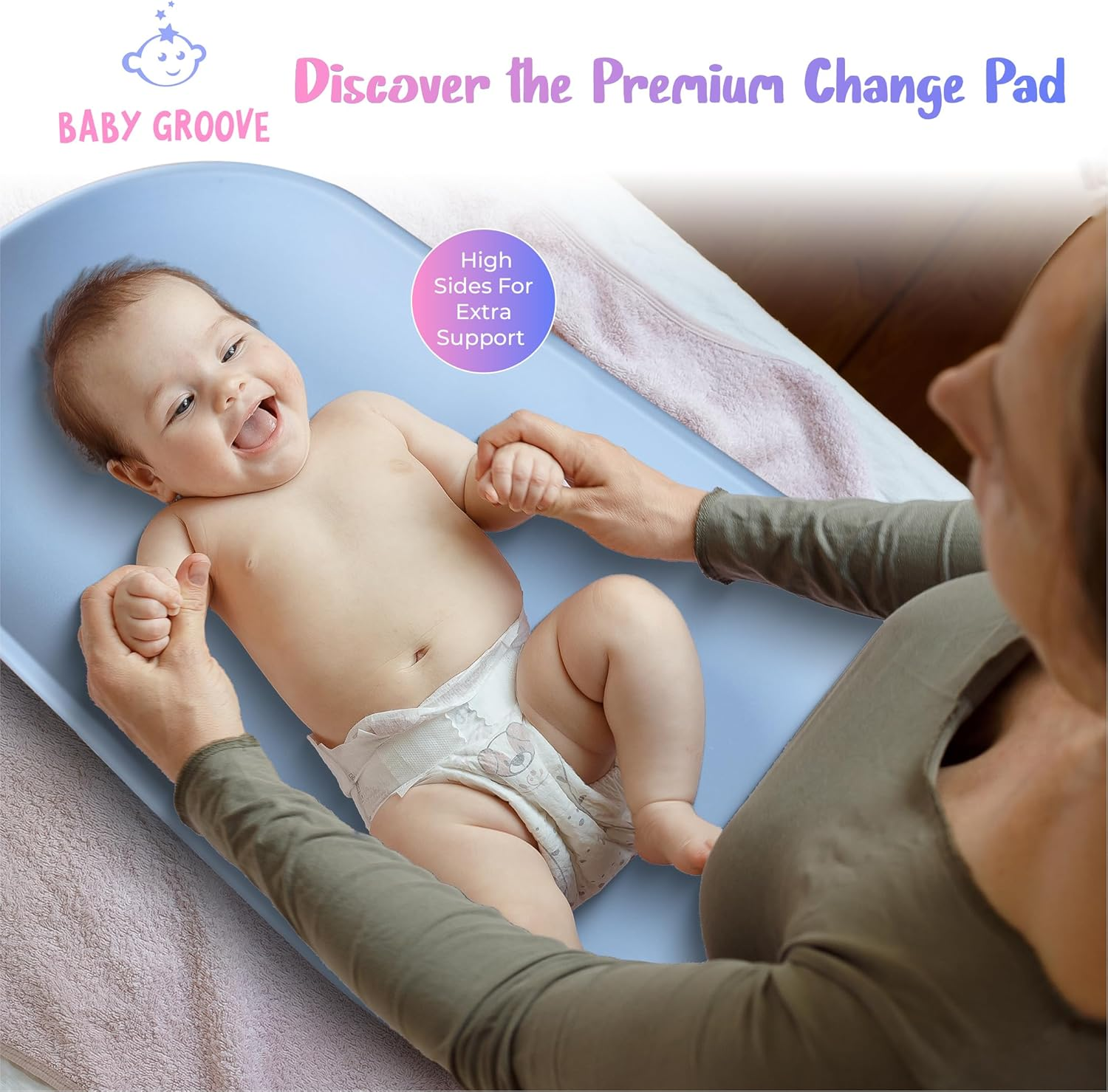 Baby Groove Aus - Premium Portable Changing Pad - Waterproof, Grey, Soft and Breathable, Non-Slip, Easy-To-Clean, Firm Padding, Diaper Changing Station, Newborns to Toddlers image number 5