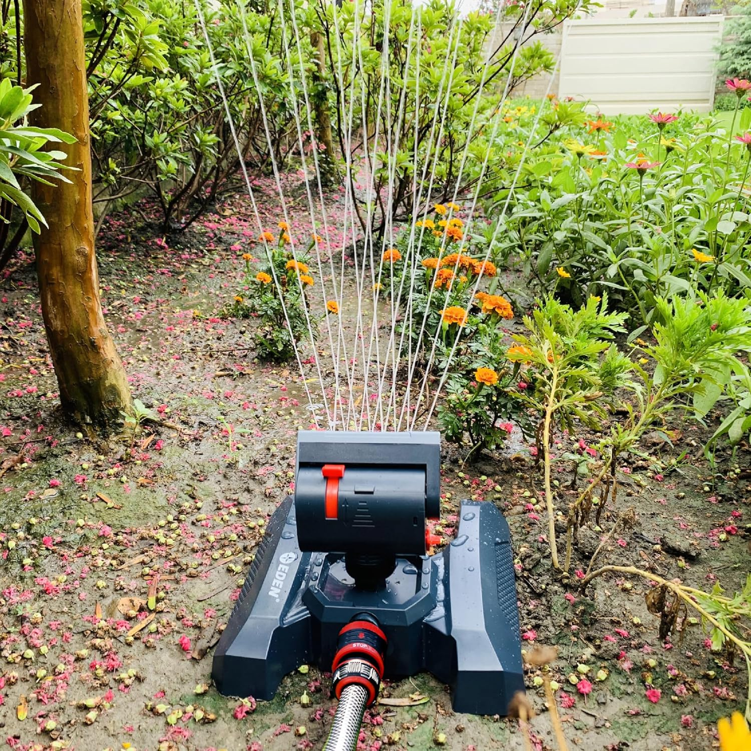 EDEN 14815A Adjustable 4-Way Mini Turbo Oscillating Sprinkler, 16 Nozzle, Covers up to 4,069 Sq. Ft. image number 5