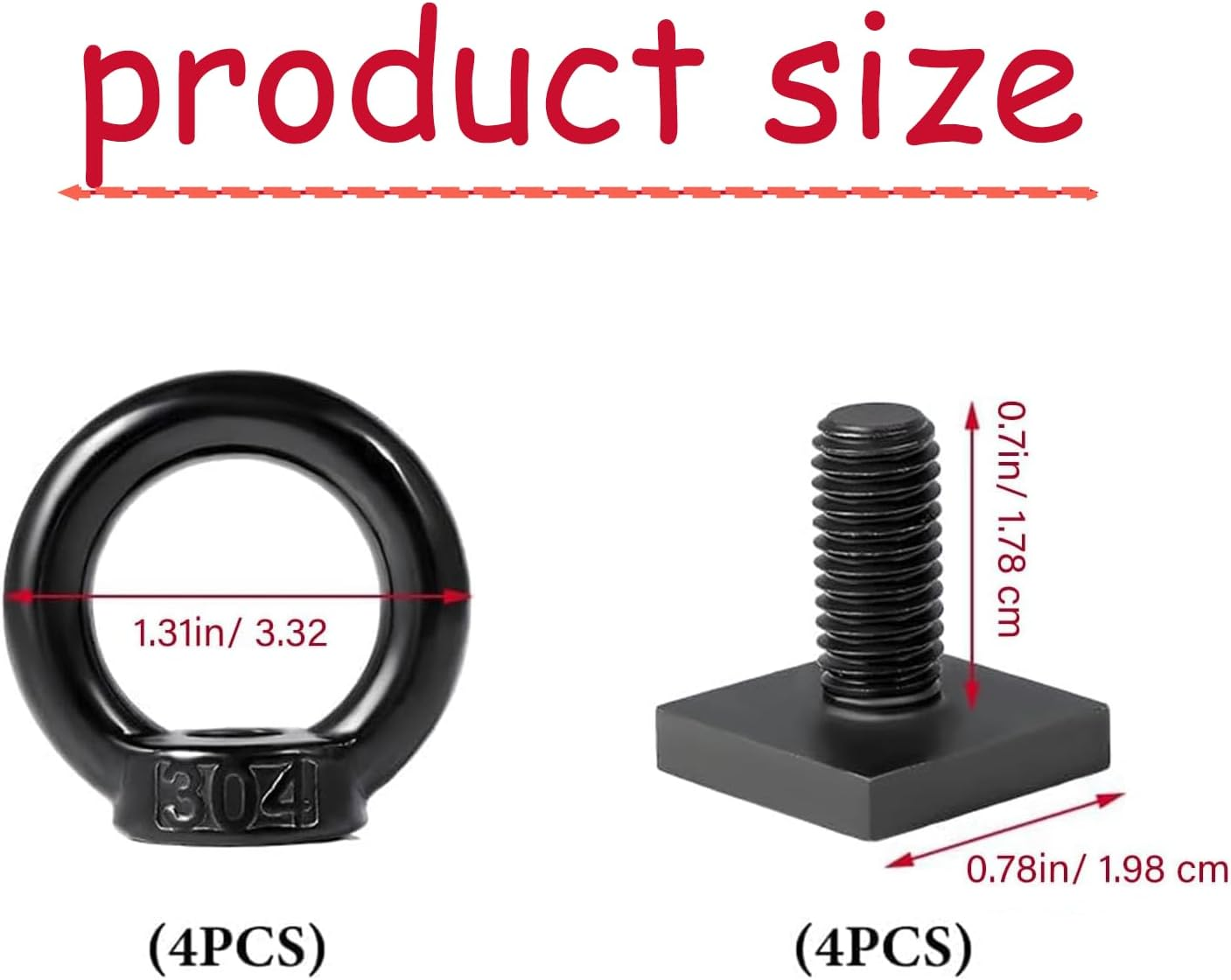 Fokmuaex 4PCS Heavy Duty M8 T Track Tie down Anchors - Stainless Steel T Slot Mount Rings for Roof Racks, Securing Bungee Cords, Ropes & Hooks (Black) image number 1