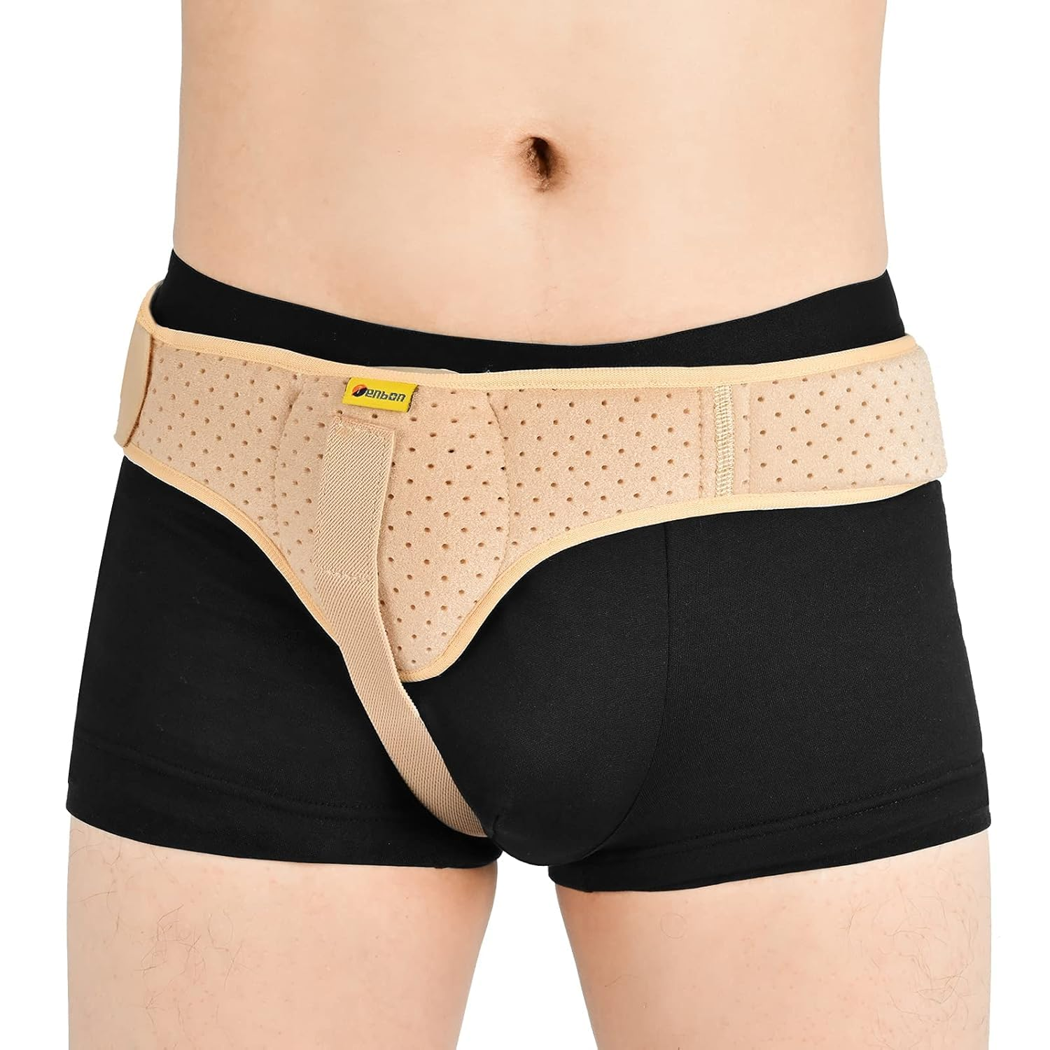 Tenbon Hernia Belt Truss for Men and Women Left or Right Side, Hernia Belt Truss for Single Inguinal or Sports Hernia with Removable Compression Pads for Pre or Post-Surgical Scrotal, Femoral, Comfortable Adjustable Waist Strap Guard, Beige (M) image number 5