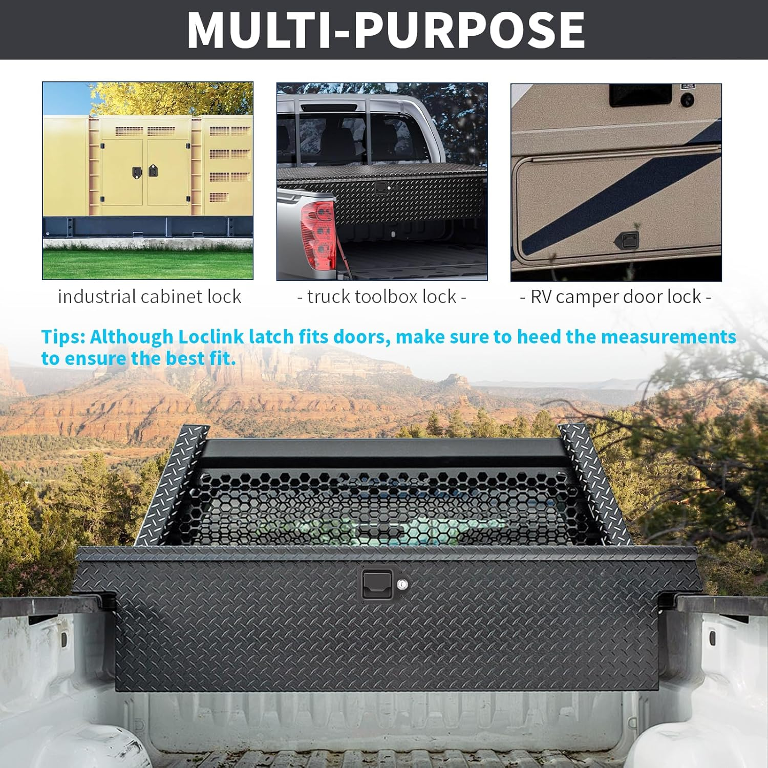 Black Truck Box Latch Replacement Kit, Paddle Latch Tool Box Locks with Keys,Truck Box, Trailer Door, RV, Camper, Storage Box, 111.5 * 83.2Mm