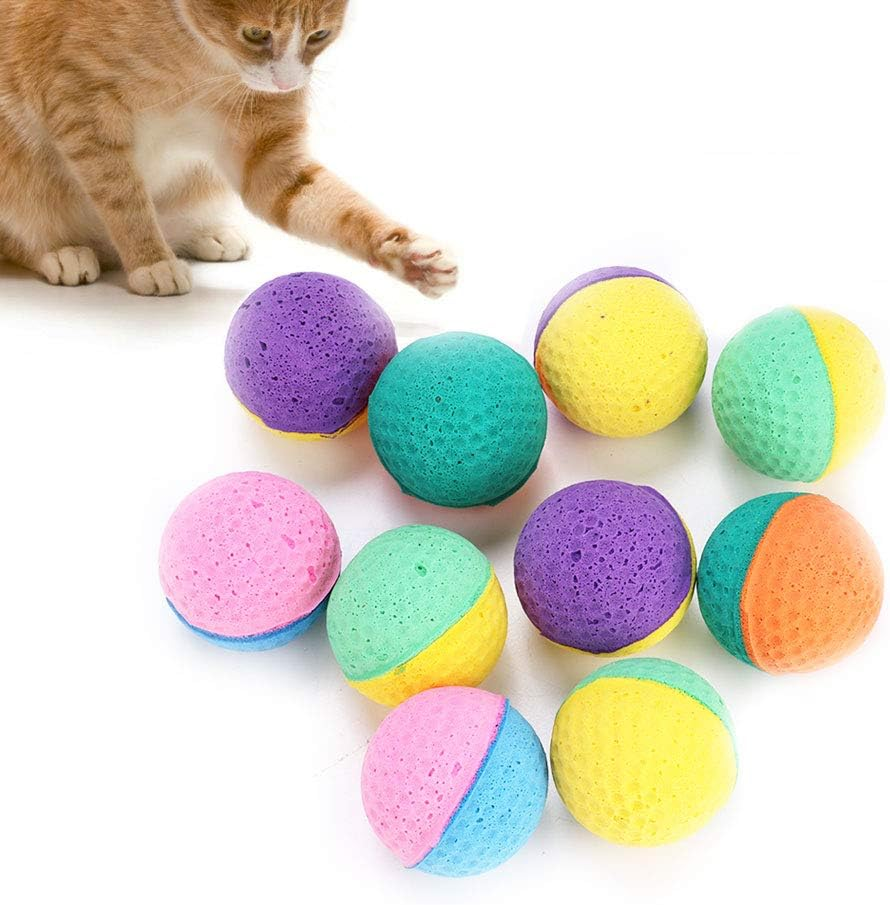 Interactive Cat Toy Balls, Pack of 10, Colourful Foam Balls, Latex Kitten Chaser Toy Balls for Training, Scratching and Playing Pets Indoors image number 1