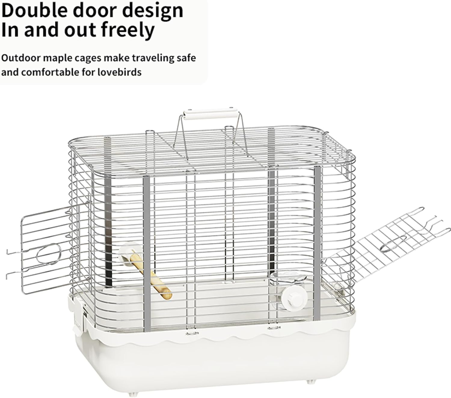 Bird Carrier Travel Cage, Durable Portable Stainless Steel Birdcage with Bird Perch & Feeding Bowl for Parrots Canaries Budgies Lovebirds Conures Cockatiels (Large White) image number 1
