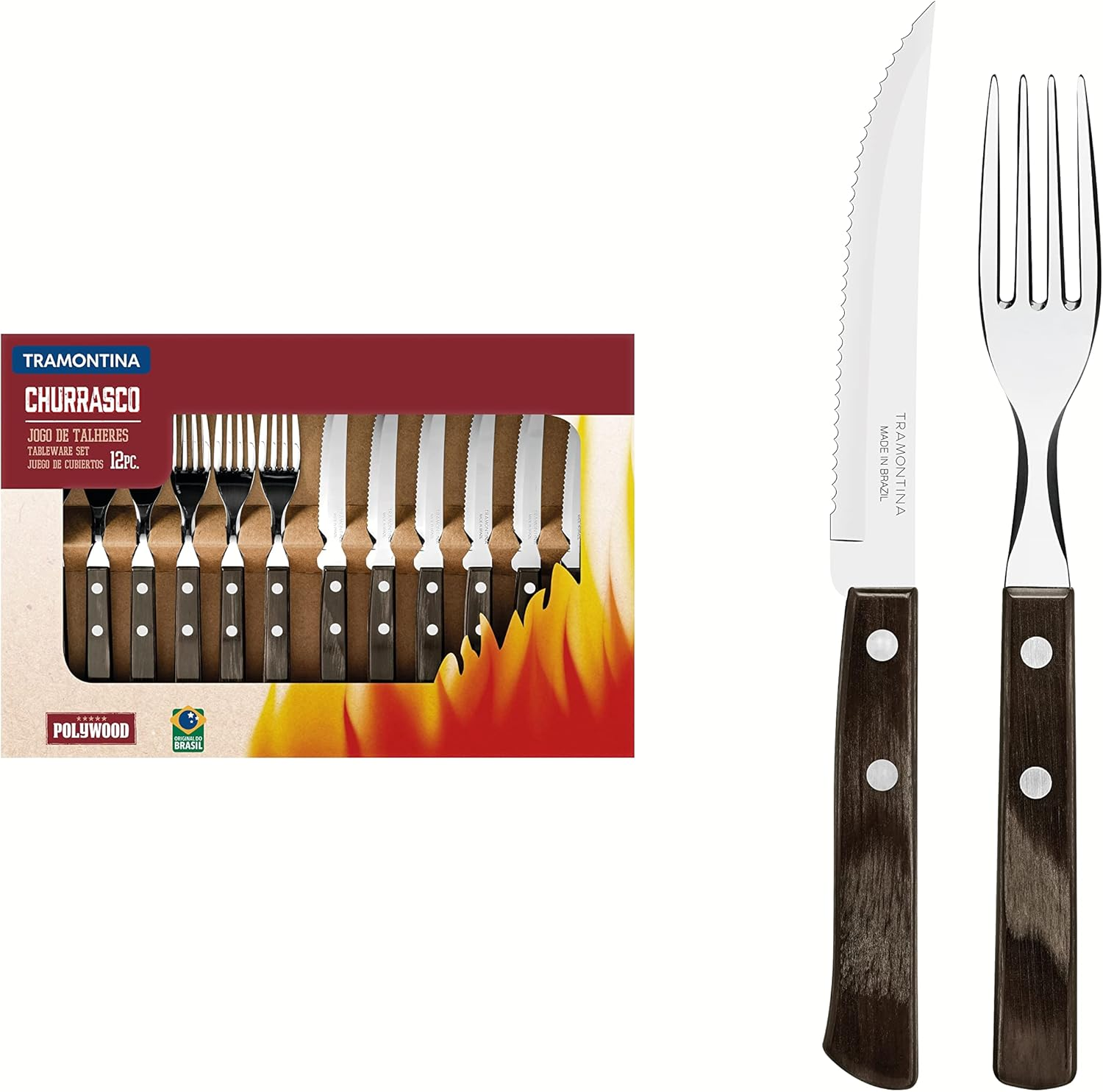 Tramontina Polywood Traditional Steak Set, Brown (12 Pieces) image number 1