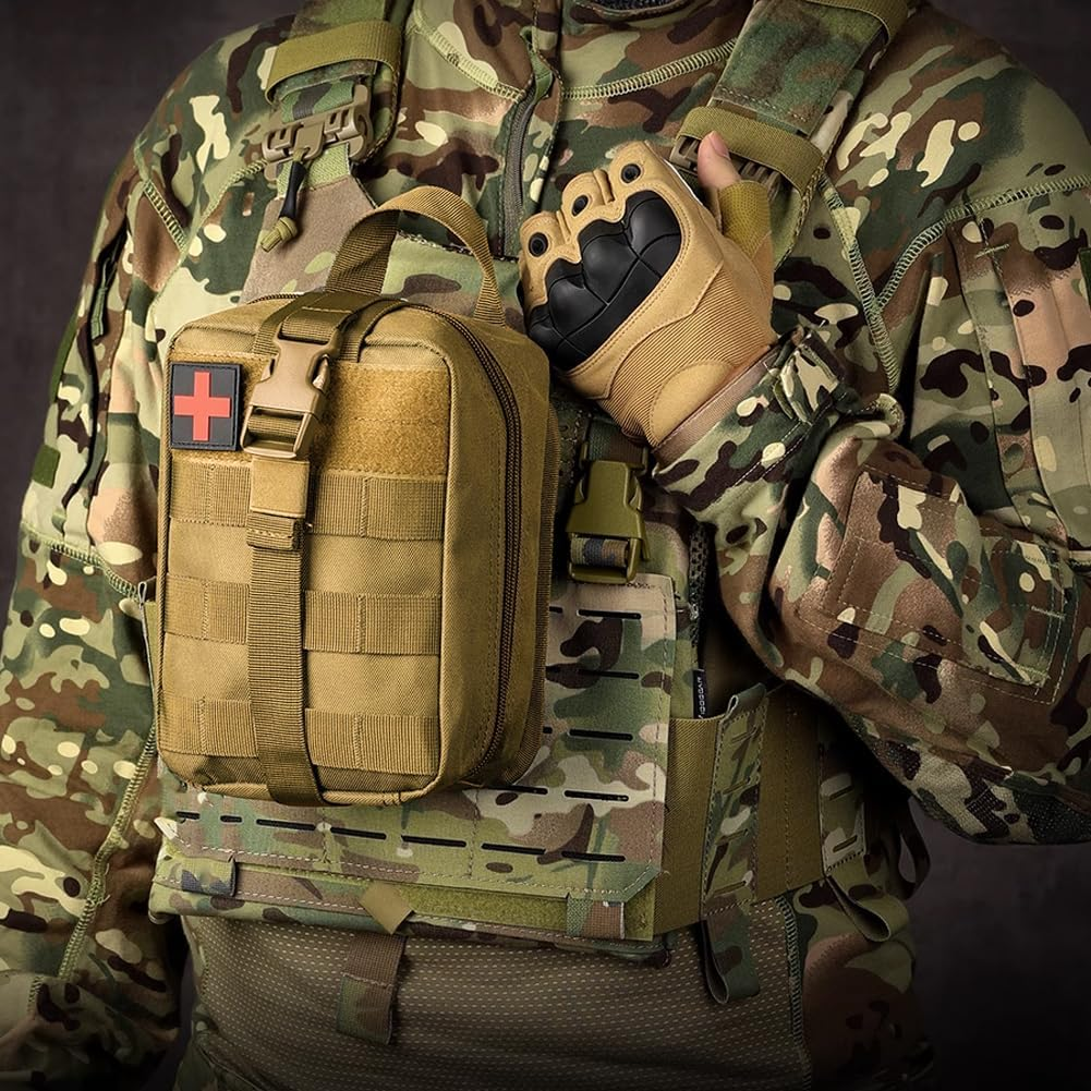 MOLLE Medical Pouch EMT First Aid Pouch Rip-Away IFAK Tactical Utility Pouch for Camping Hiking Backpacking Travel Medical Supplies Bag Only (Black) - Red image number 5