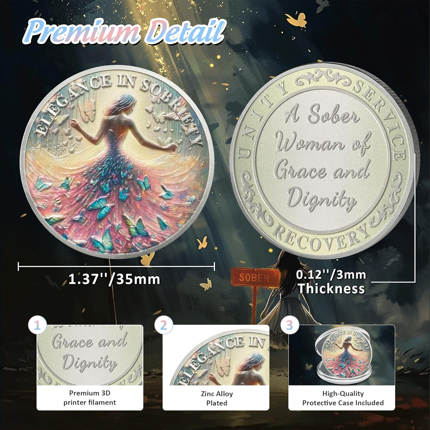 Artsy Grace Women Sobriety Coin - Recovery Butterfly AA Coins - Sister Power Addiction NA AA Chips and Medallions - Celebrate Living Clean Narcotics Alcoholics Anonymous Gifts for Men Women