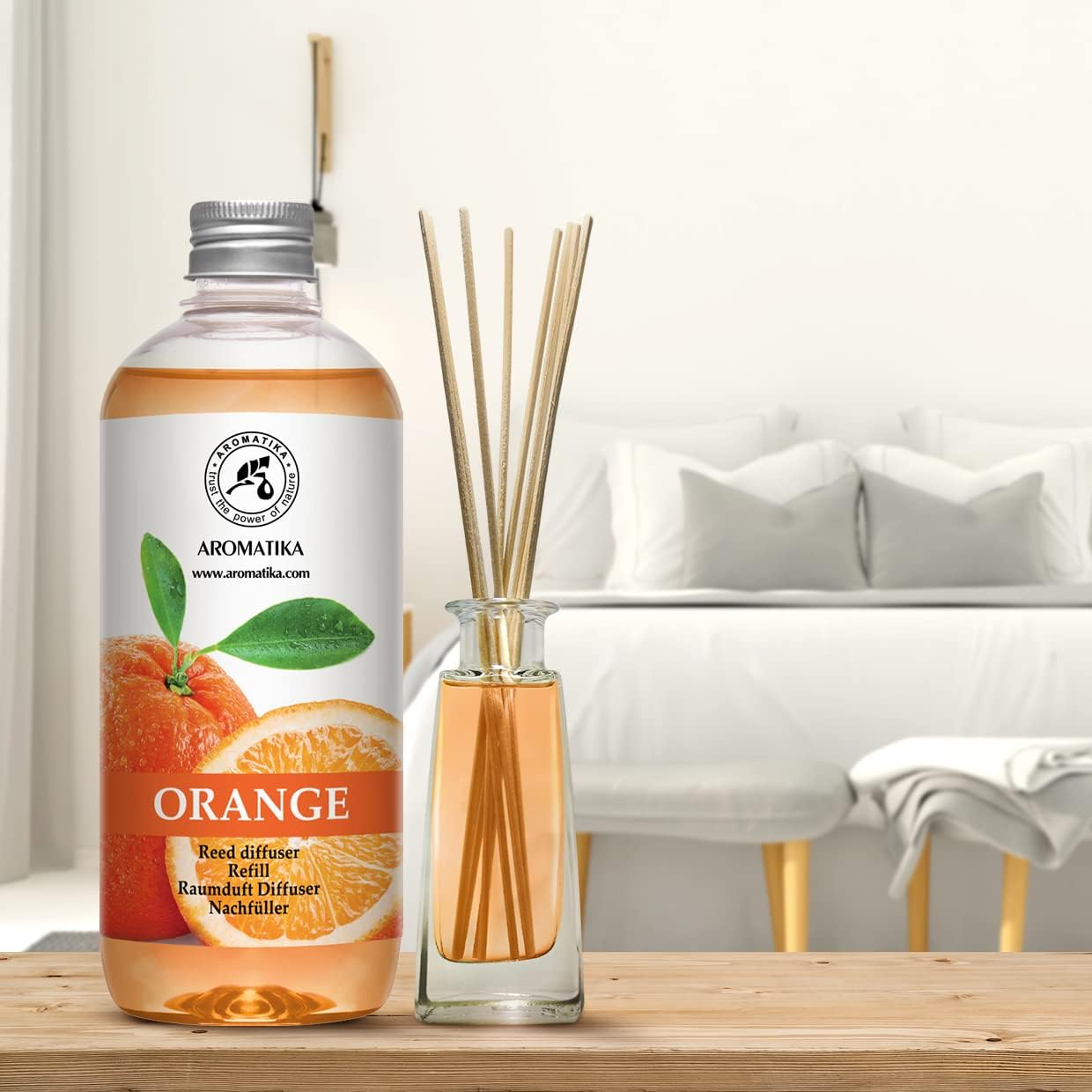 Orange Reed Diffuser Refill 500Ml - Room Fragrance Diffuser with Natural Essential Orange Oil - Best for Aromatherapy - Spa - Home - Kitchen - Bath - Office - Fintess - Club - Restaurant - Boutique image number 4