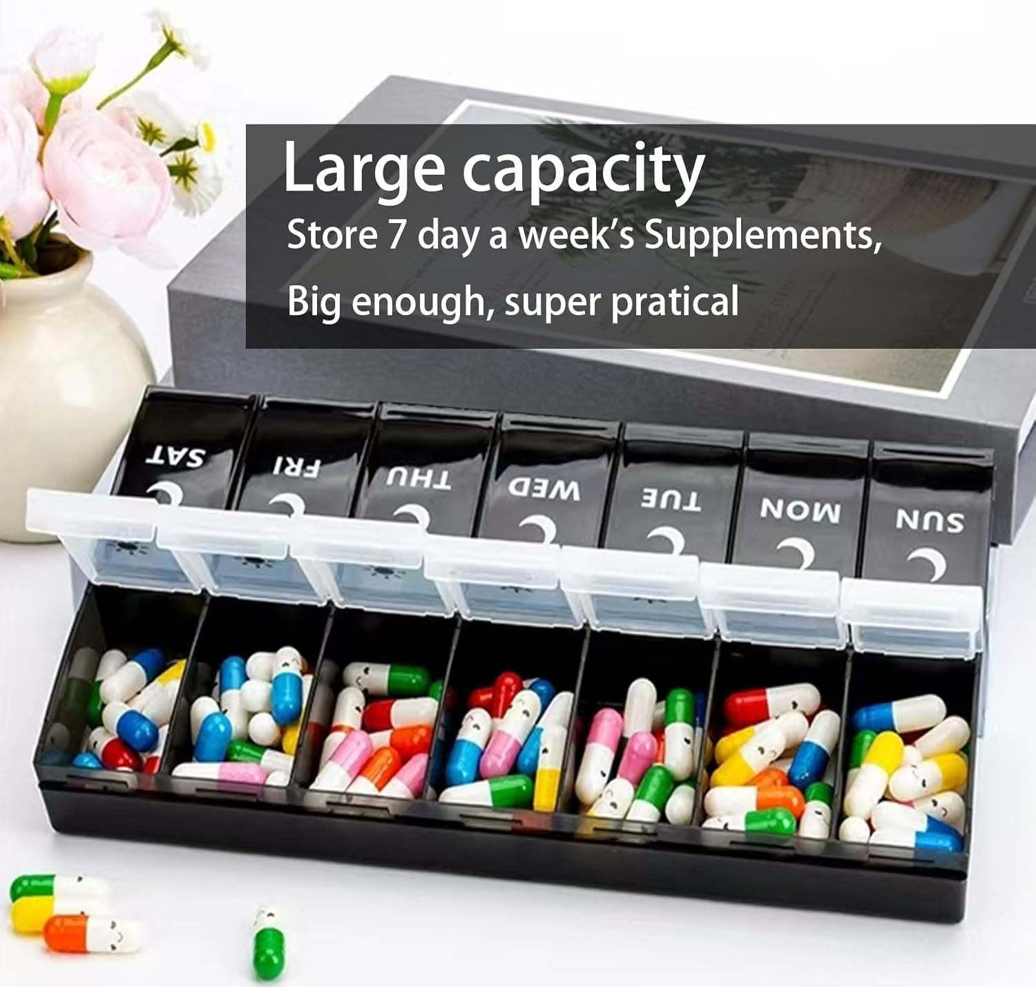 7-Day Pill Organizer with AM/PM Reminders | 14 Compartments Bpa-Free Weekly Pill Case for Fish Oil, Vitamins & Supplements | Leakproof, Travel-Size Medication Box (Dustproof & Drop-Resistant) image number 1