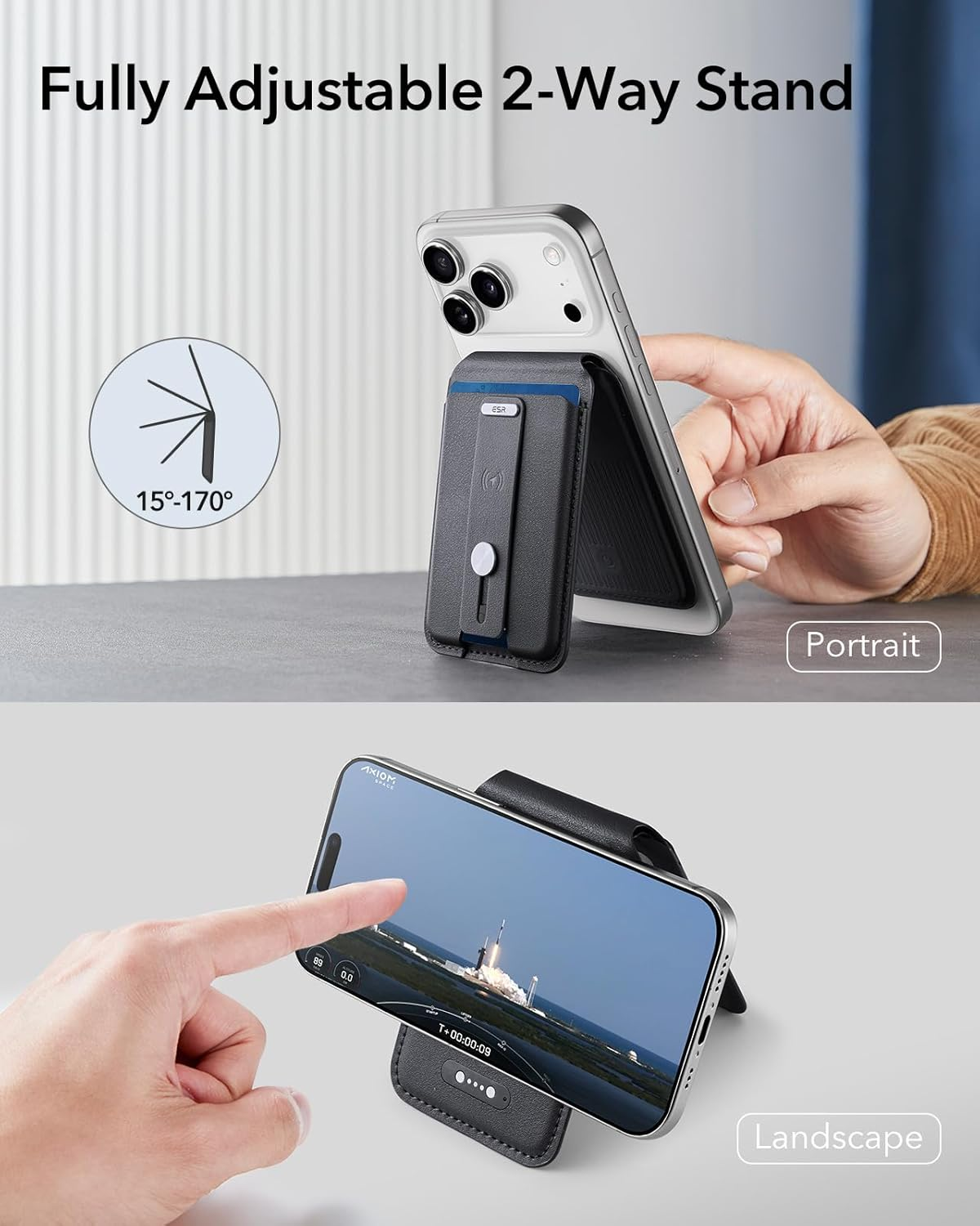 ESR Geo for Magsafe Wallet with Full Find My Functionality,5 Card-Holder, RFID Blocking, Magnetic Wallet for Iphone 17/16/15/14/13/12 Series,With Adjustable Stand, Black