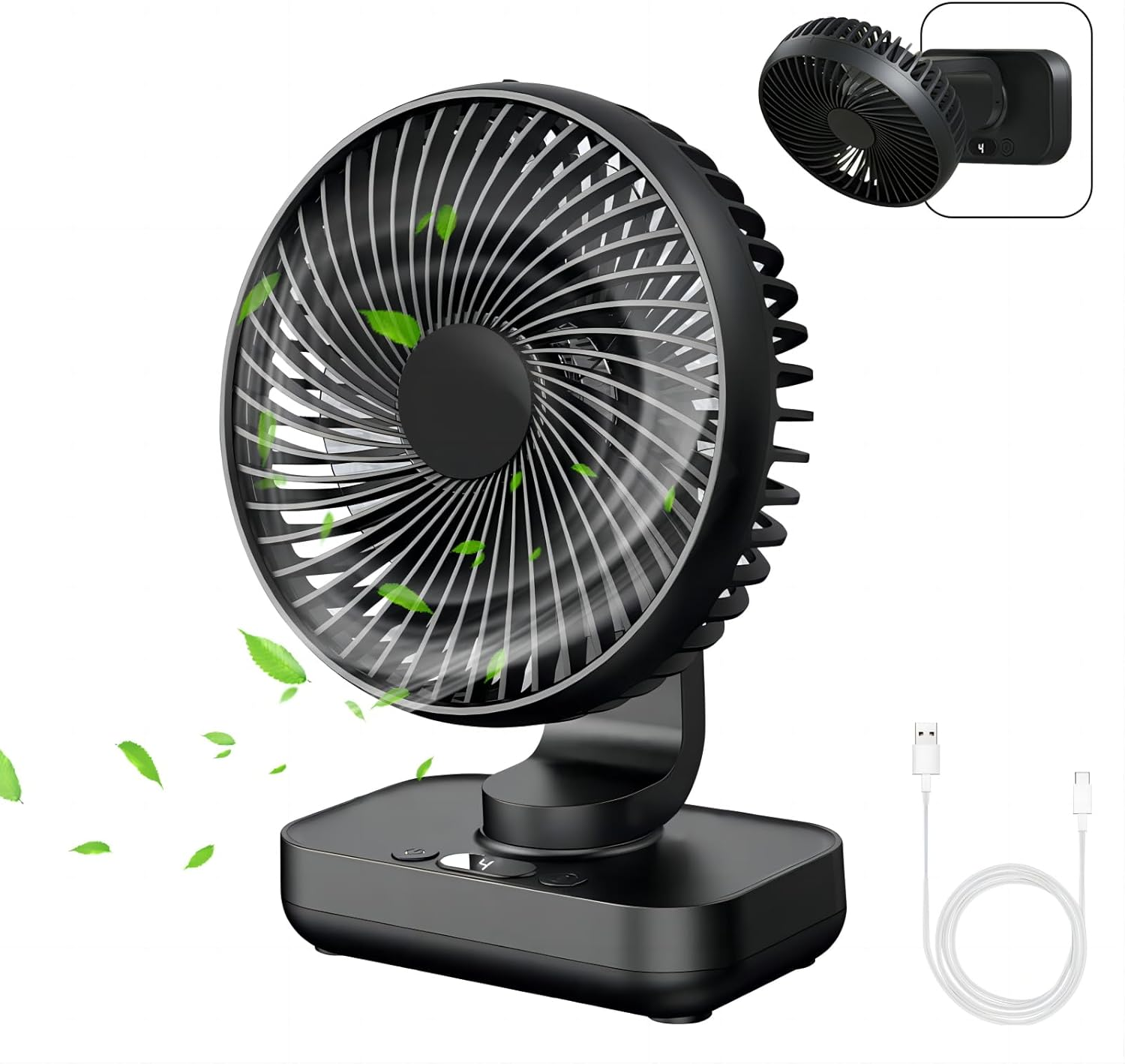 Mini Oscillating Fan Ultra Quiet 4000 Mah Battery Small Table Fan (4-13 H), 4 Speeds LED Digital Display Portable Fan for Library, Home Office, Compact Design
