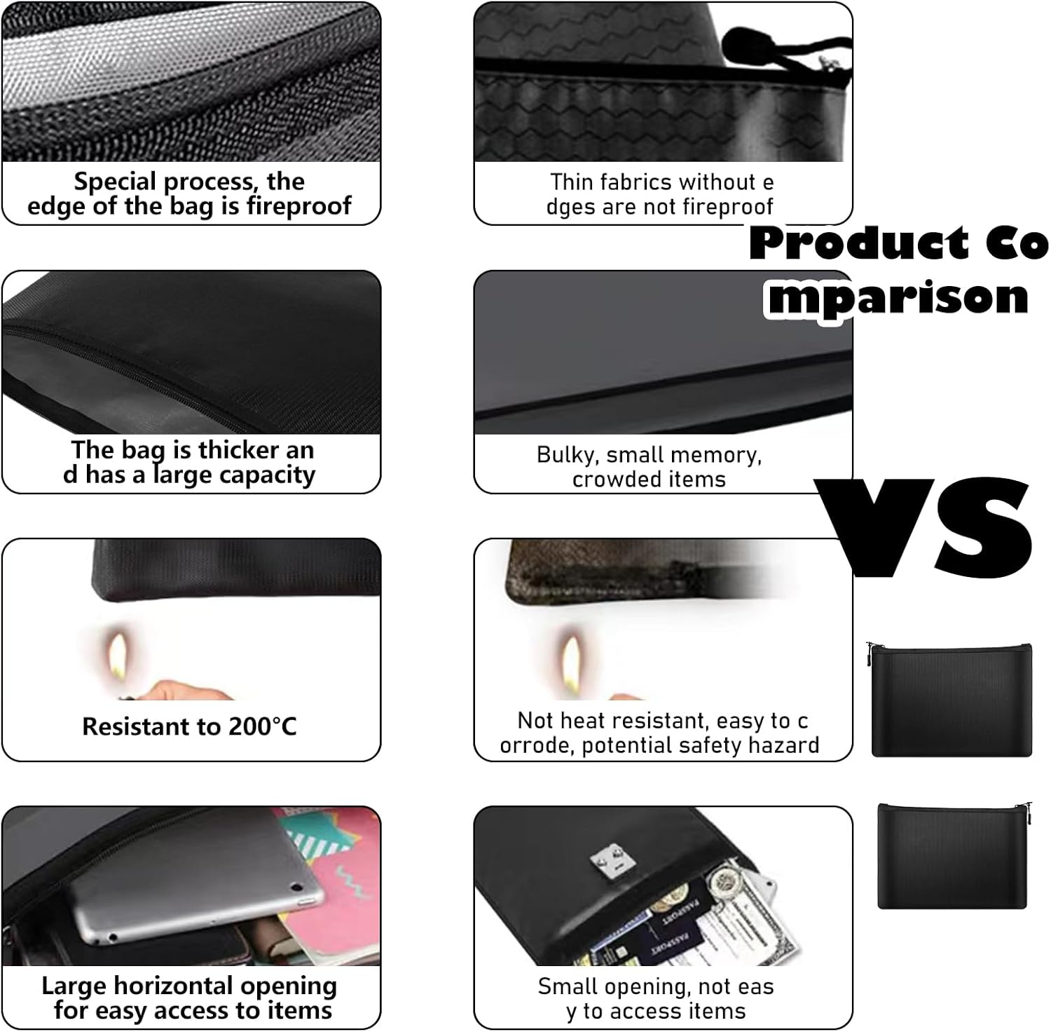 Fireproof Document Bag, Pack of 2 Fireproof Money Bag Waterproof Fireproof Bag 28 X 17 Cm 29 X 20 Cm Fireproof Bag for Documents Passport Bank File Money Valuables image number 6