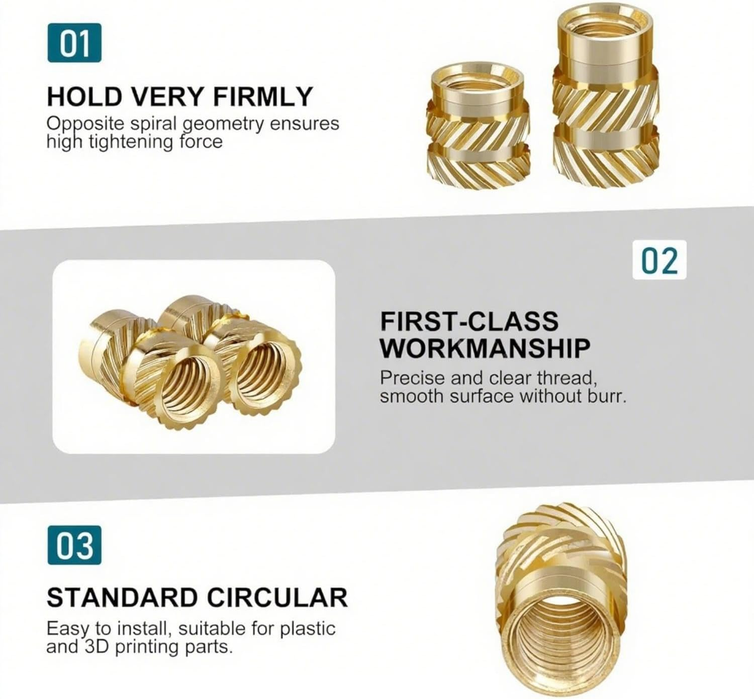 350Pcs Threaded Inserts, M2 M2.5 M3 M4 M5 M6 Brass Heat Set Insert Female Thread Metric Knurled Nuts Assortment Kit, Embedment Nuts for Plastic and 3D Printing Components Molding Assortment Kit image number 1