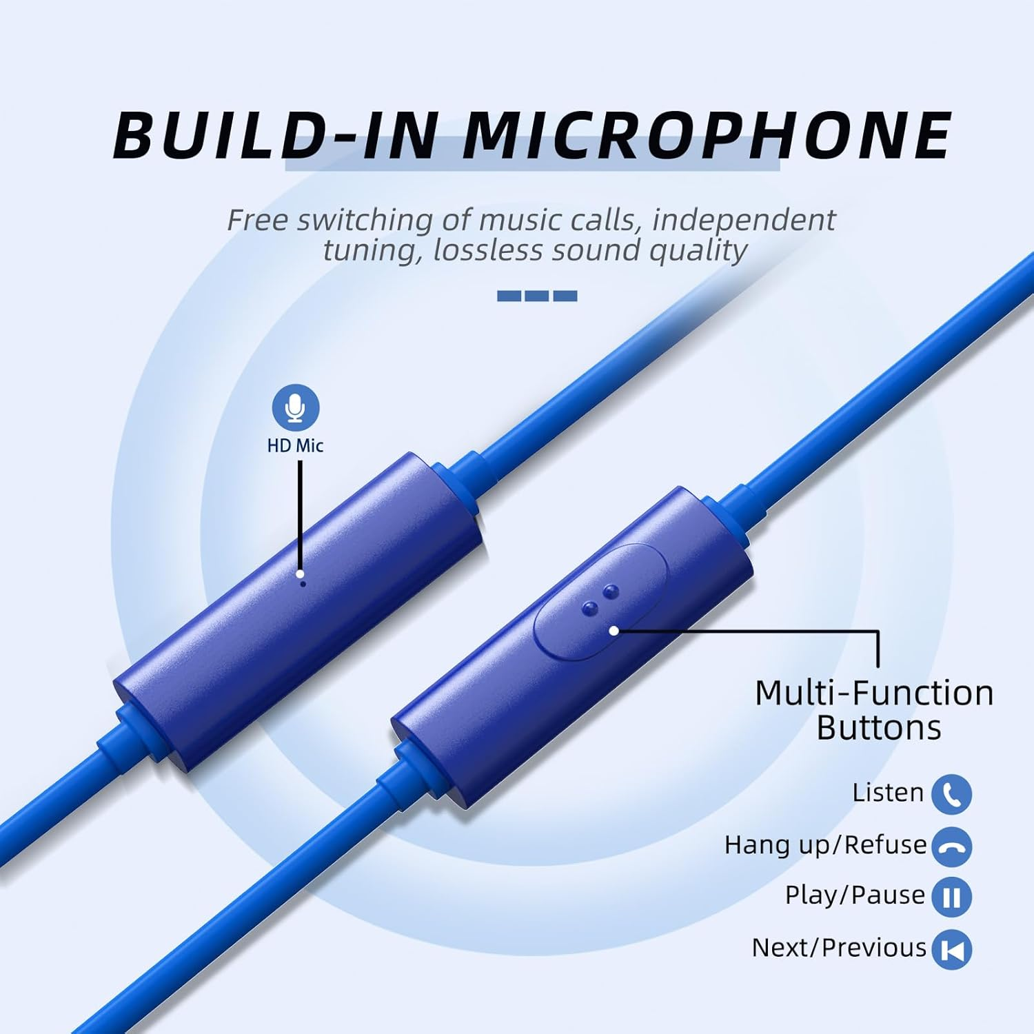 MORMOQUE EP-06 Wired Earbuds In-Ear Earphones,Build-In Microphone Noise Isolating Headphones,3.5Mm Jack 4.9Ft Long Cord Ear Buds,Hd Bass Audio,With 6 Ear Tips,For Smartphones/Laptop/Computer Etc-Blue image number 6