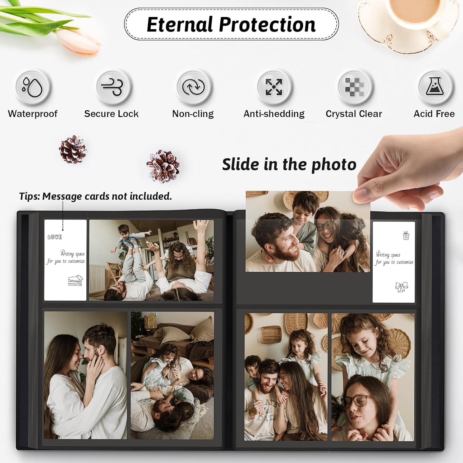 Popotop Photo Album 4X6 300 Pockets with Leather Hardcover Cover, Small Photo Album Holder Book with 50Pcs Pages for Family Travel Wedding Baby Gifts image number 4