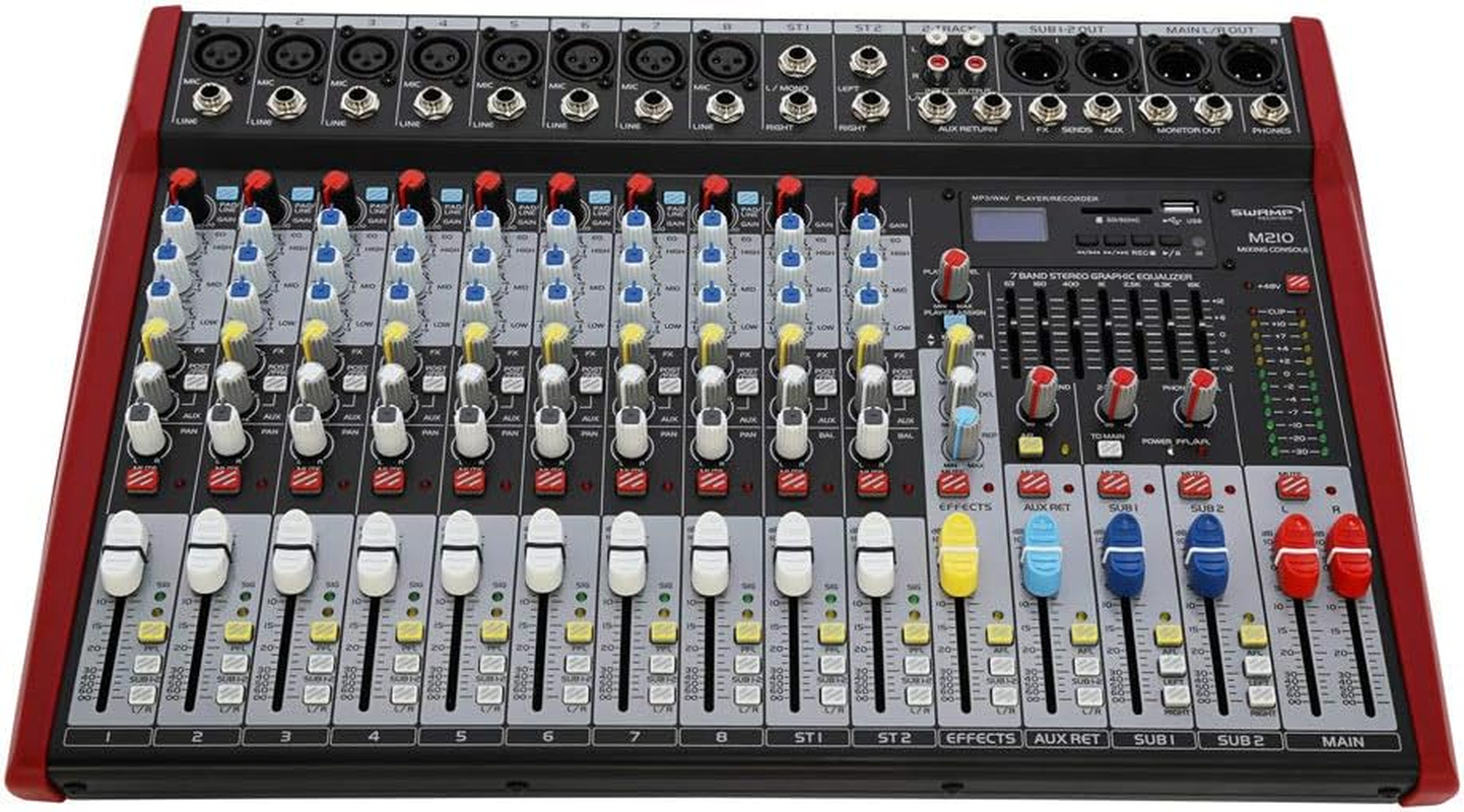 SWAMP 10 Channel Mixing Desk Console 8 Preamps, FX, AUX, USB, MP3, Bluetooth image number 2