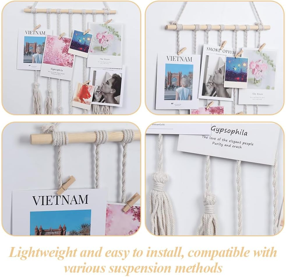 Handmade Woven Tapestry/Creative Hair Accessory Rack,Cotton Rope Picture Organizer & Photo Display Stand,Hanging Photo Display Rack for Office Home image number 5