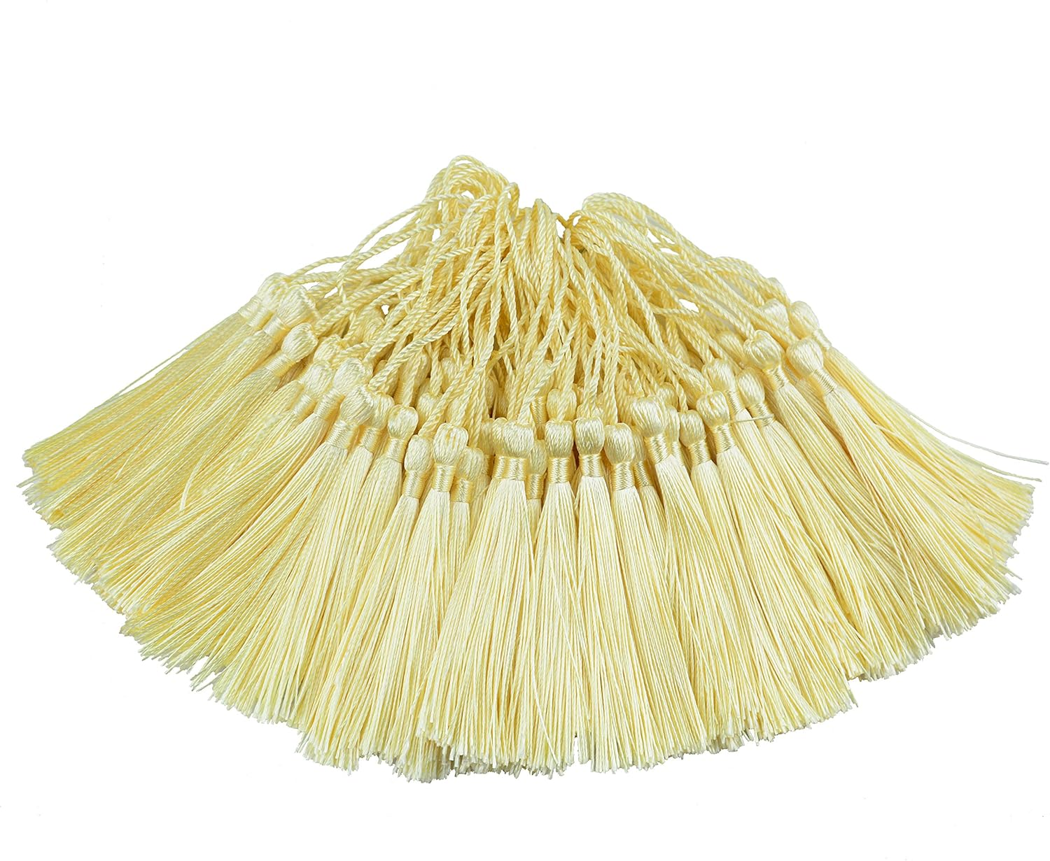 100Pcs 13Cm/5 Inch Silky Floss Bookmark Tassels with 2-Inch Cord Loop and Small Chinese Knot for Jewelry Making, Souvenir, Bookmarks, DIY Craft Accessory (Sky Blue)