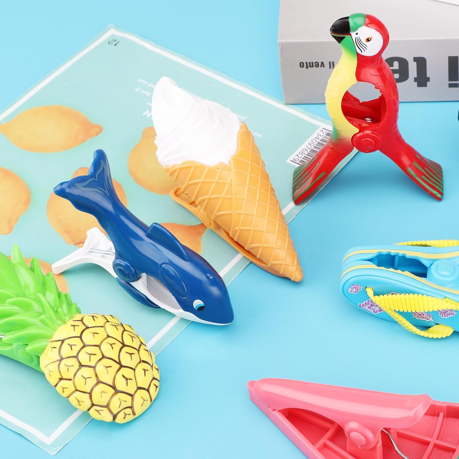 6 Pcs Beach Towel Clips,Beach Towel Pegs,Towel Pegs for Sun Lounger Pool, Flamingo,Parrot,Watermelon,Pineapple Chair Clips Portable Towel Holders Clips,Sunbed Pegs Large Laundry Clothes Pegs image number 3