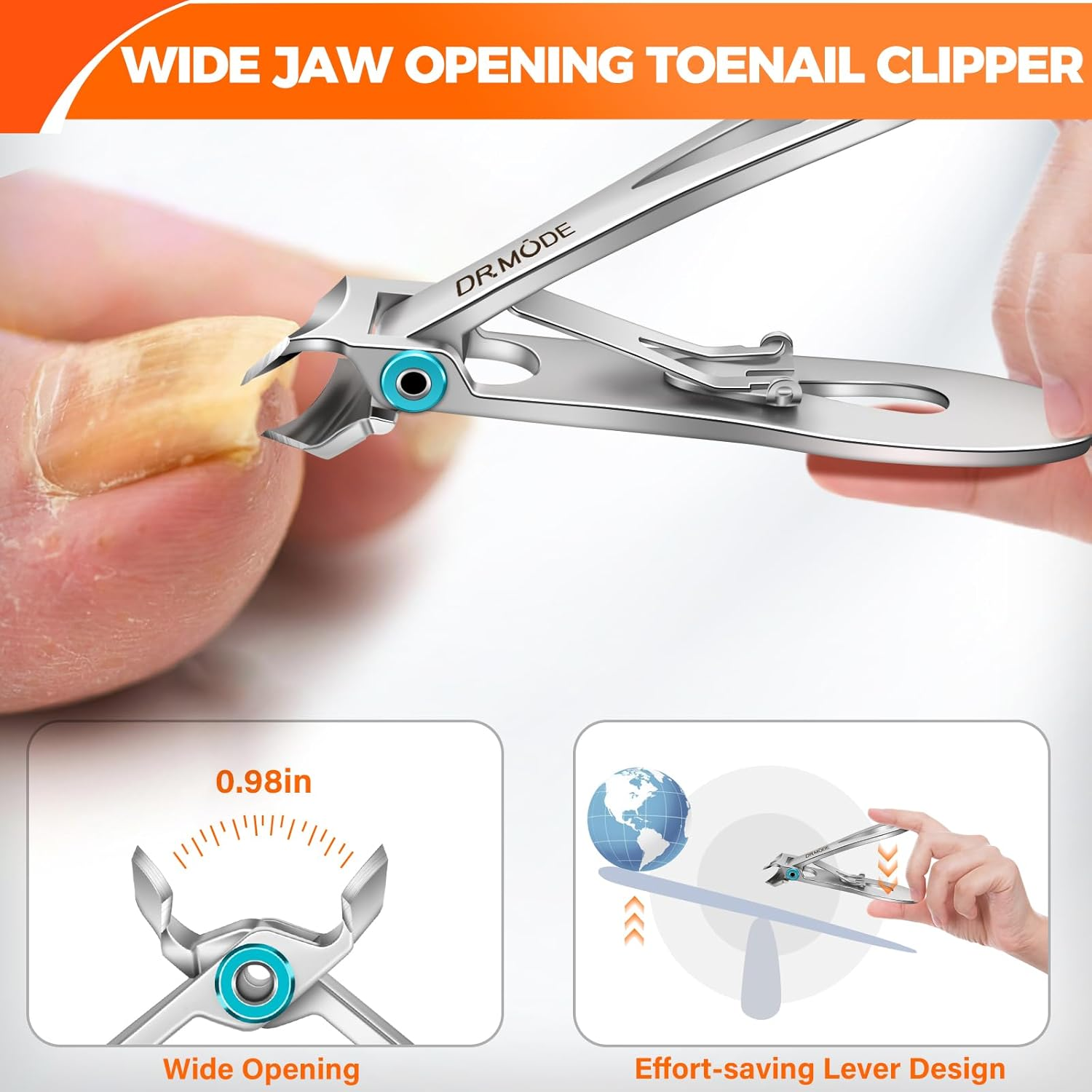 Slanted Toenail Clippers for Seniors Thick Toenails, Angled Head Large Nail Clippers for Men Thick Ingrown Nails with Wide Opening, Nail Cutter with Catcher -Silver image number 2